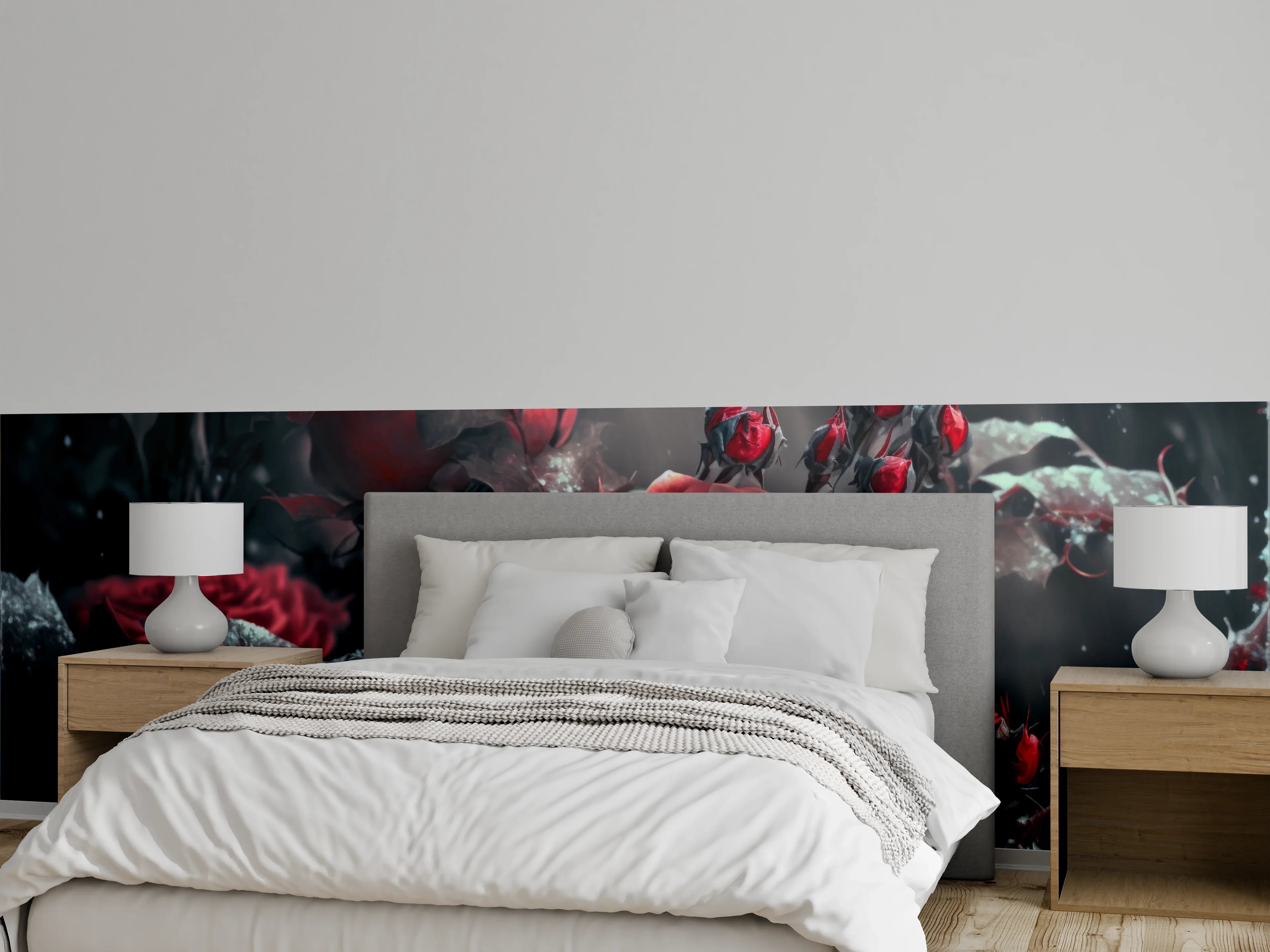 Wandverkleidung Schlafzimmer - Romantische Rosen im Winterlicht