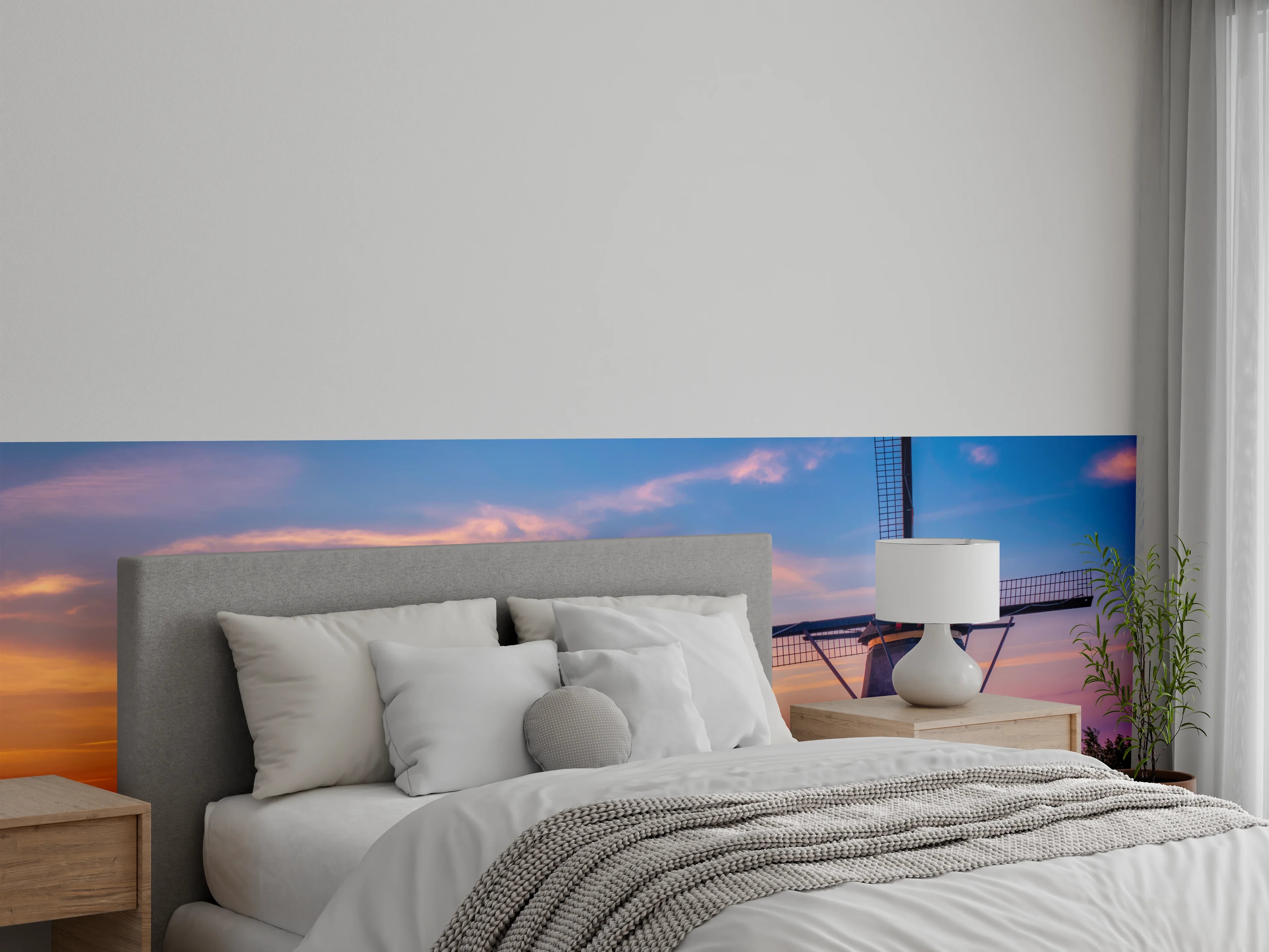 Wandverkleidung Schlafzimmer - Romantische Windmühle am Sonnenuntergang