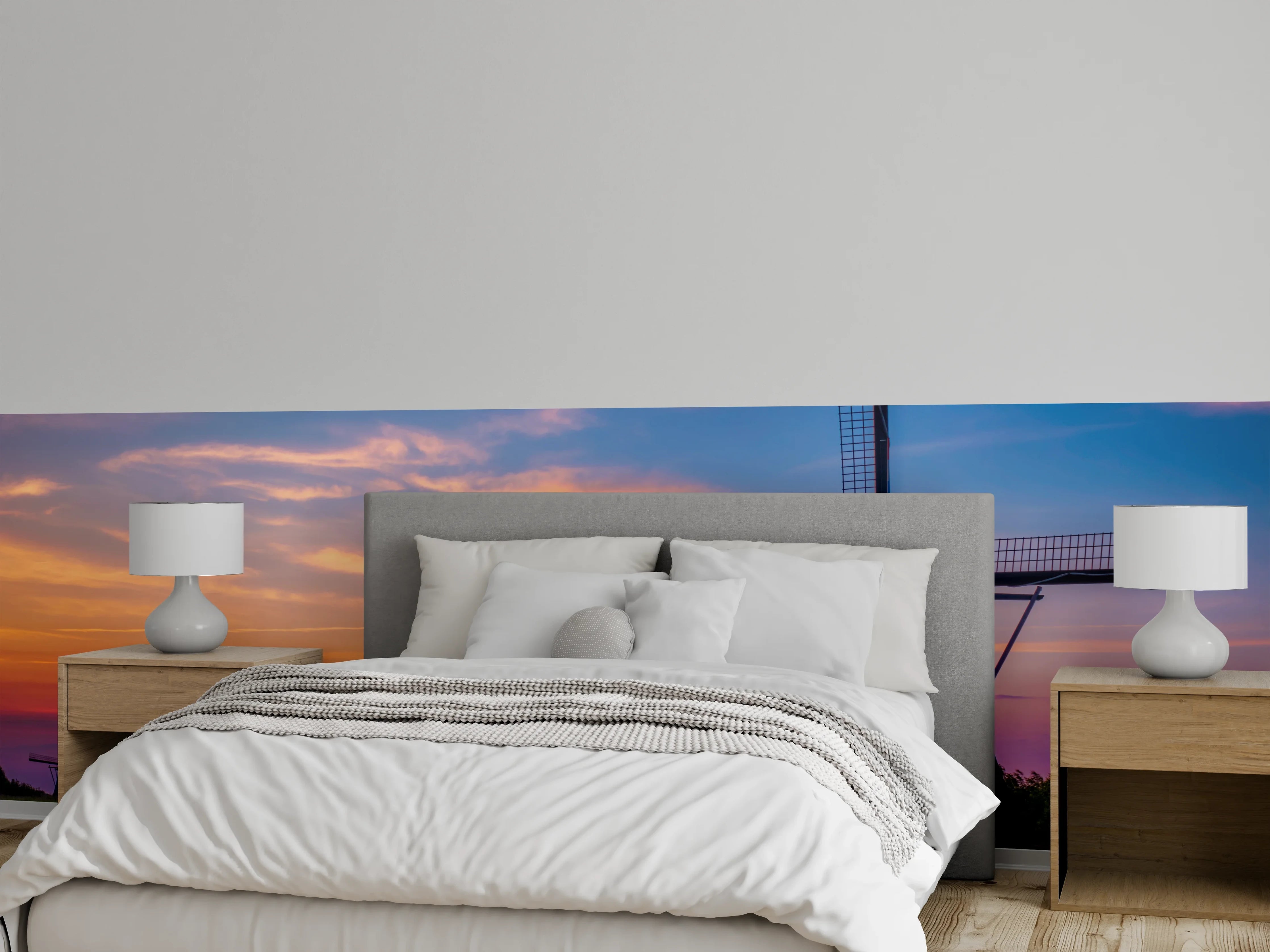 Wandverkleidung Schlafzimmer - Romantische Windmühle am Sonnenuntergang
