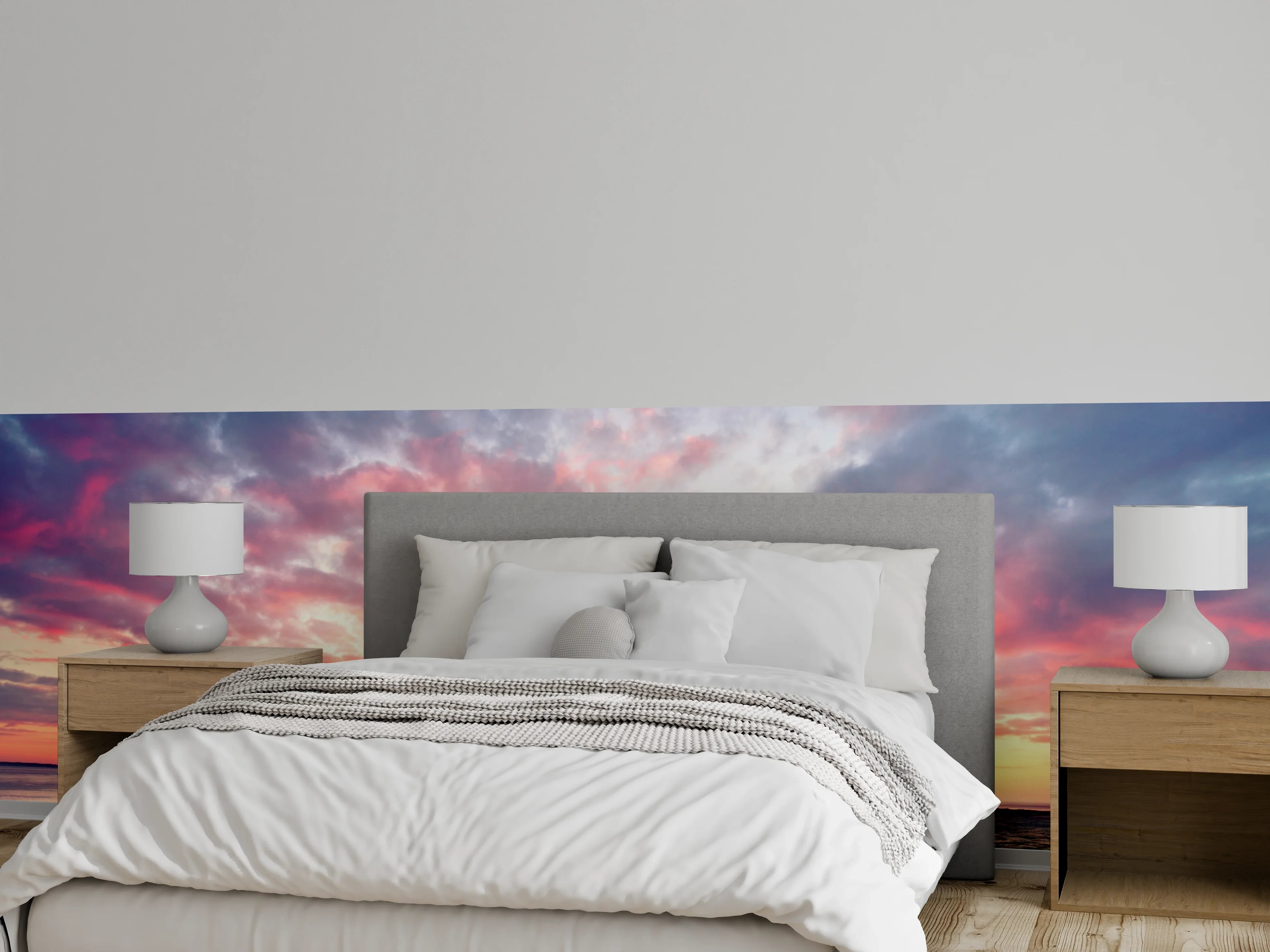 Wandverkleidung Schlafzimmer - Romantischer Sonnenuntergang am Leuchtturmstrand