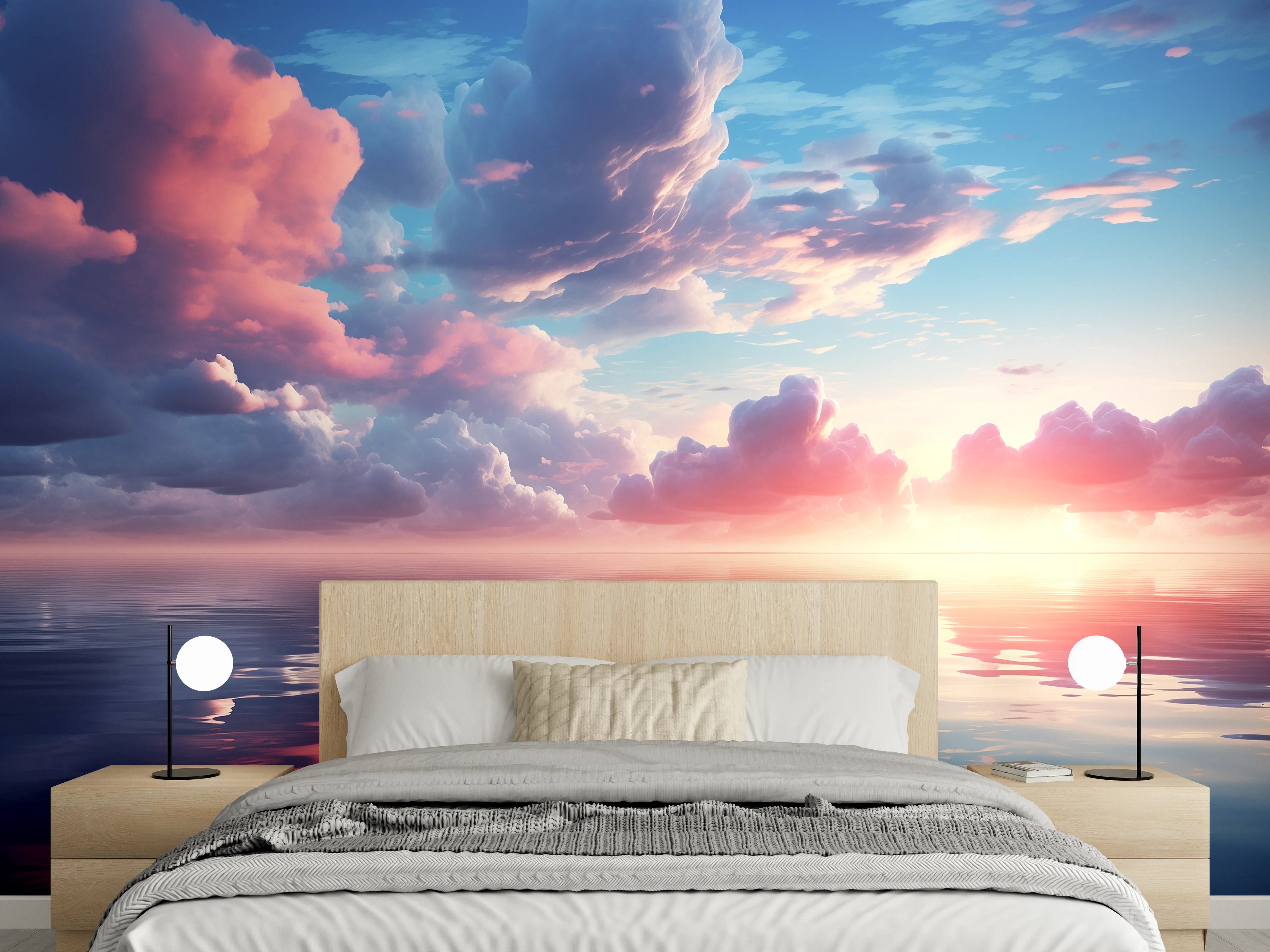 Wandverkleidung Schlafzimmer - Romantischer Sonnenuntergang über ruhigem Wasser
