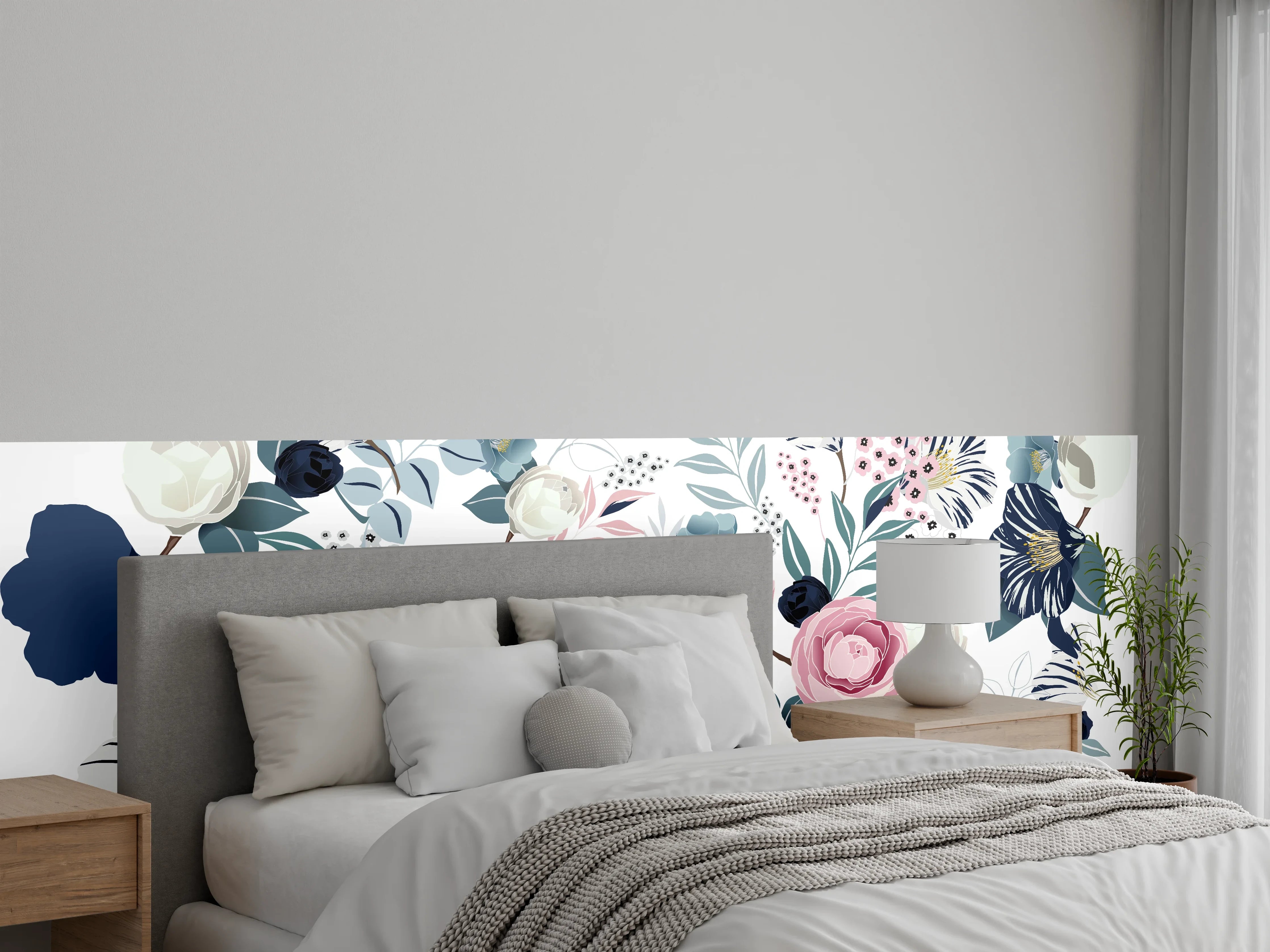 Wandverkleidung Schlafzimmer - Rosa Aquarell Blumenmuster Wandbild