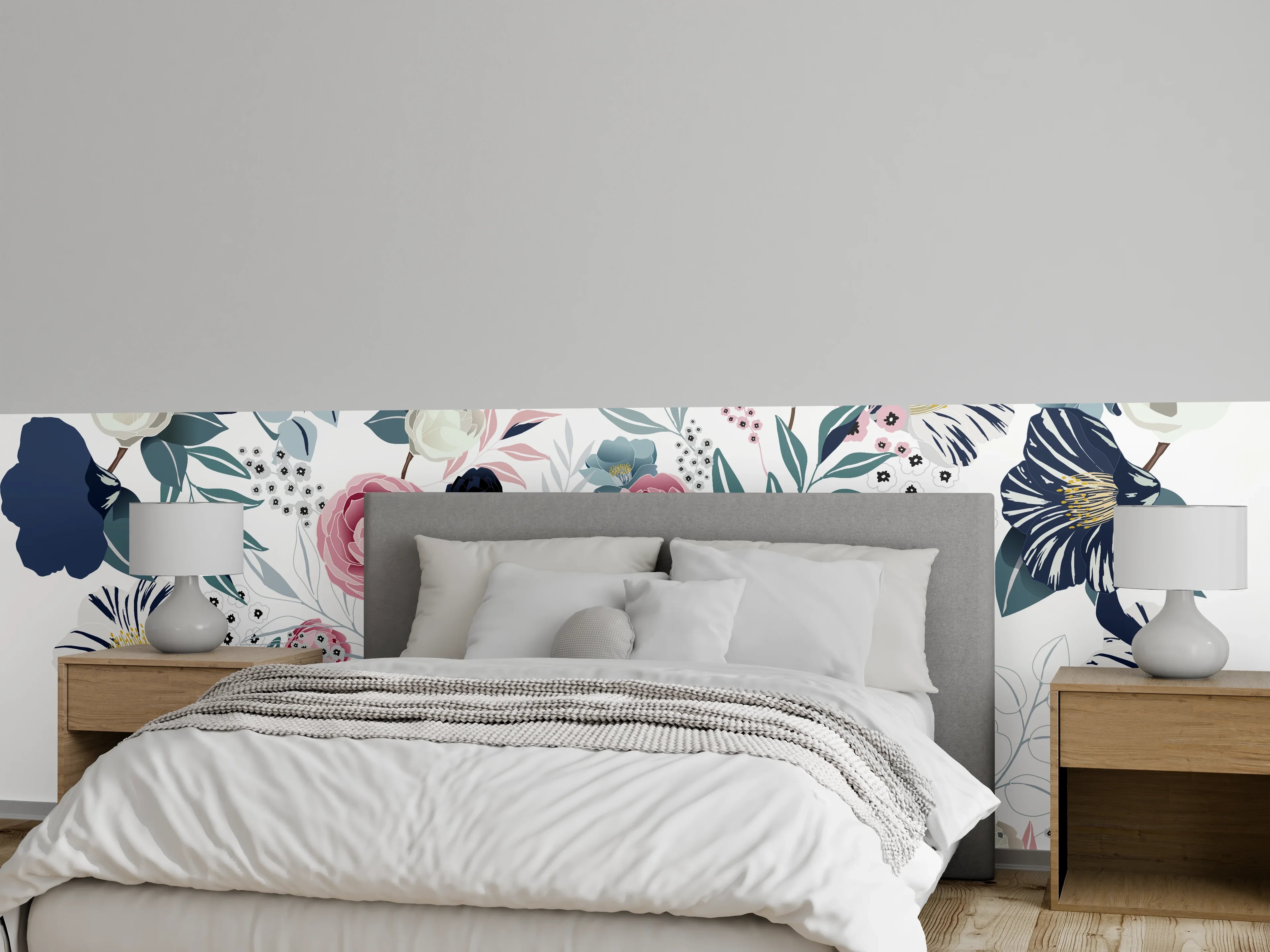Wandverkleidung Schlafzimmer - Rosa Aquarell Blumenmuster Wandbild