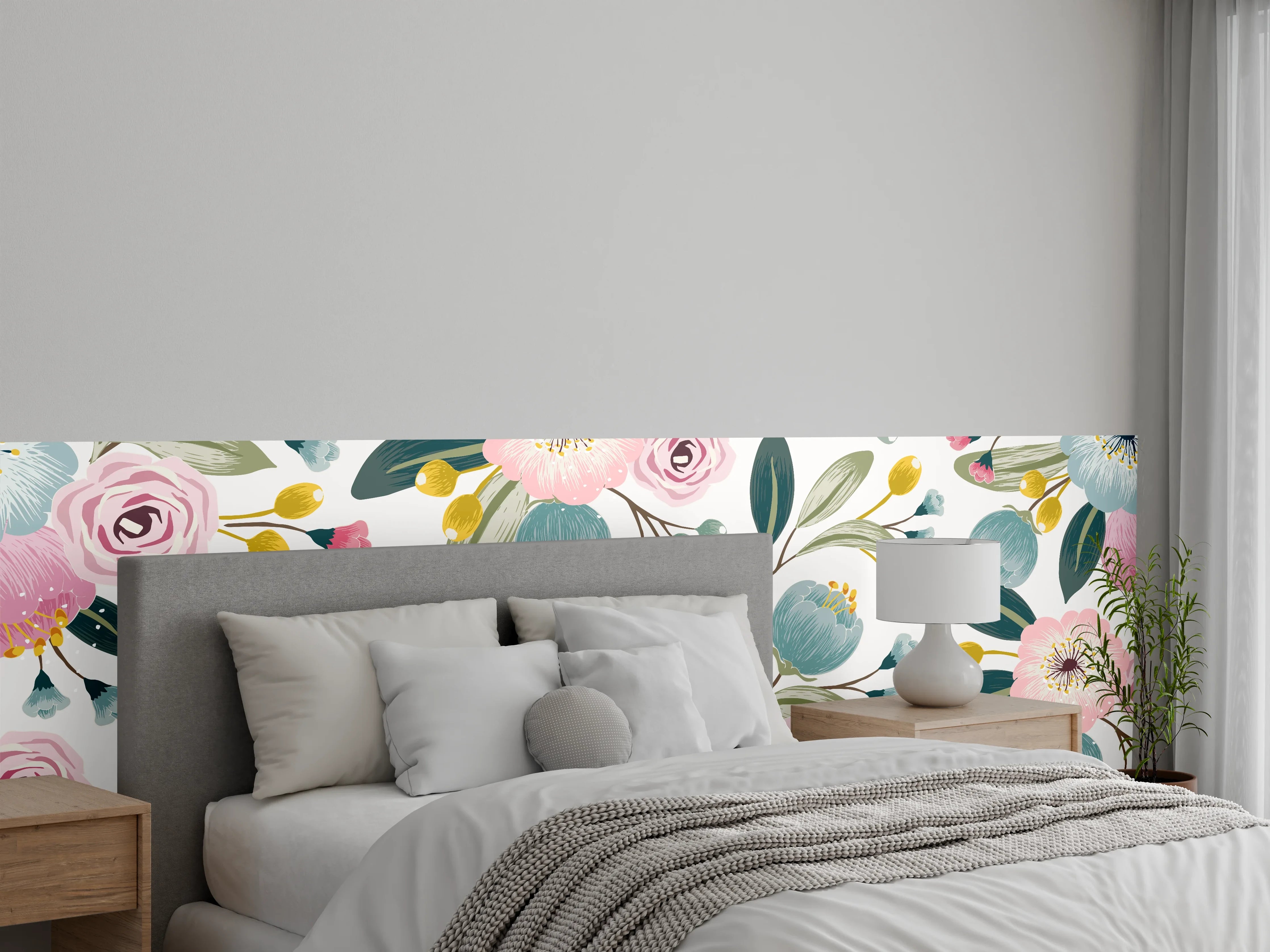 Wandverkleidung Schlafzimmer - Rosa Blumenmuster Tapete
