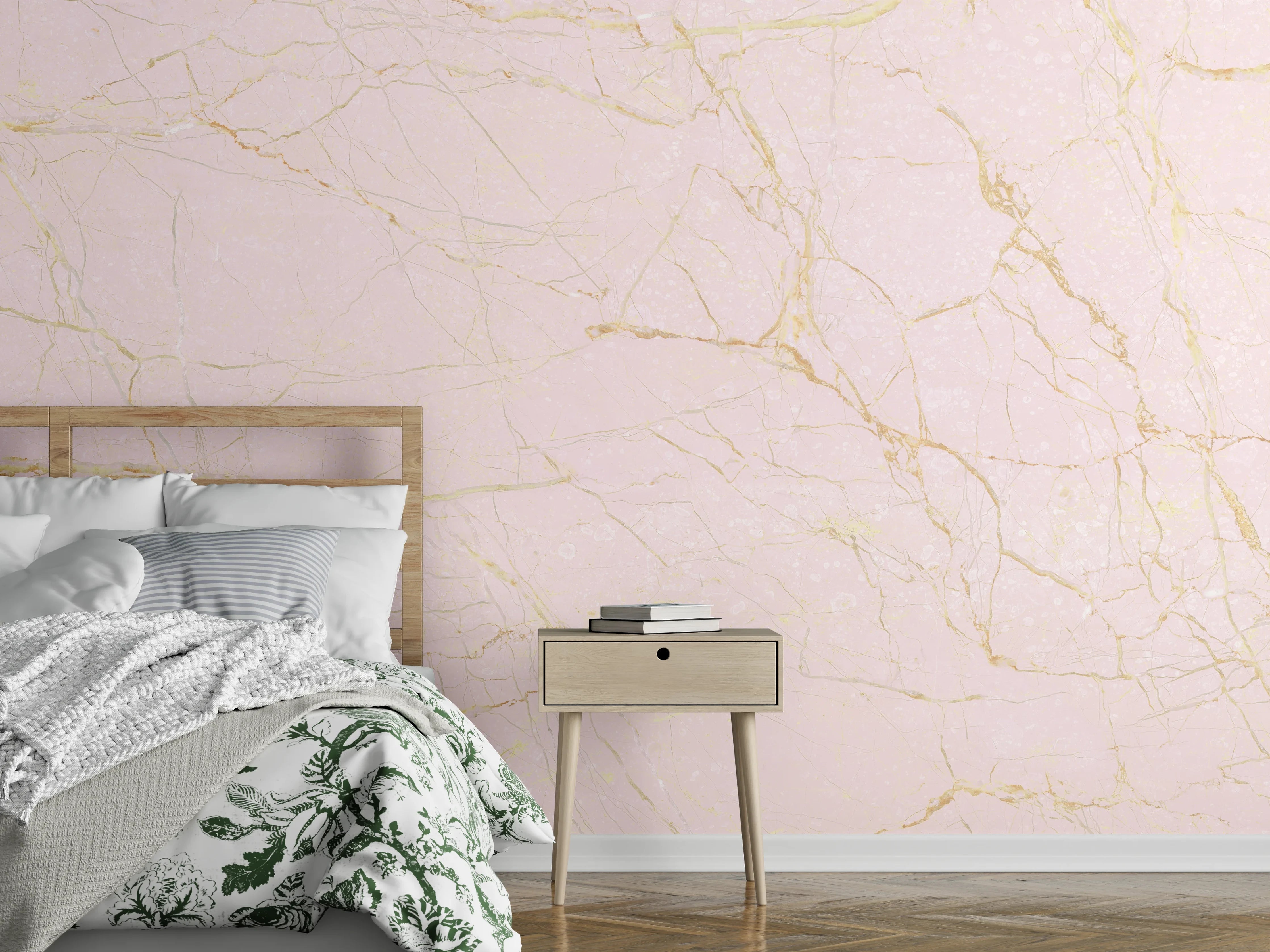 Wandverkleidung Schlafzimmer - Rosa-Gold Marmor