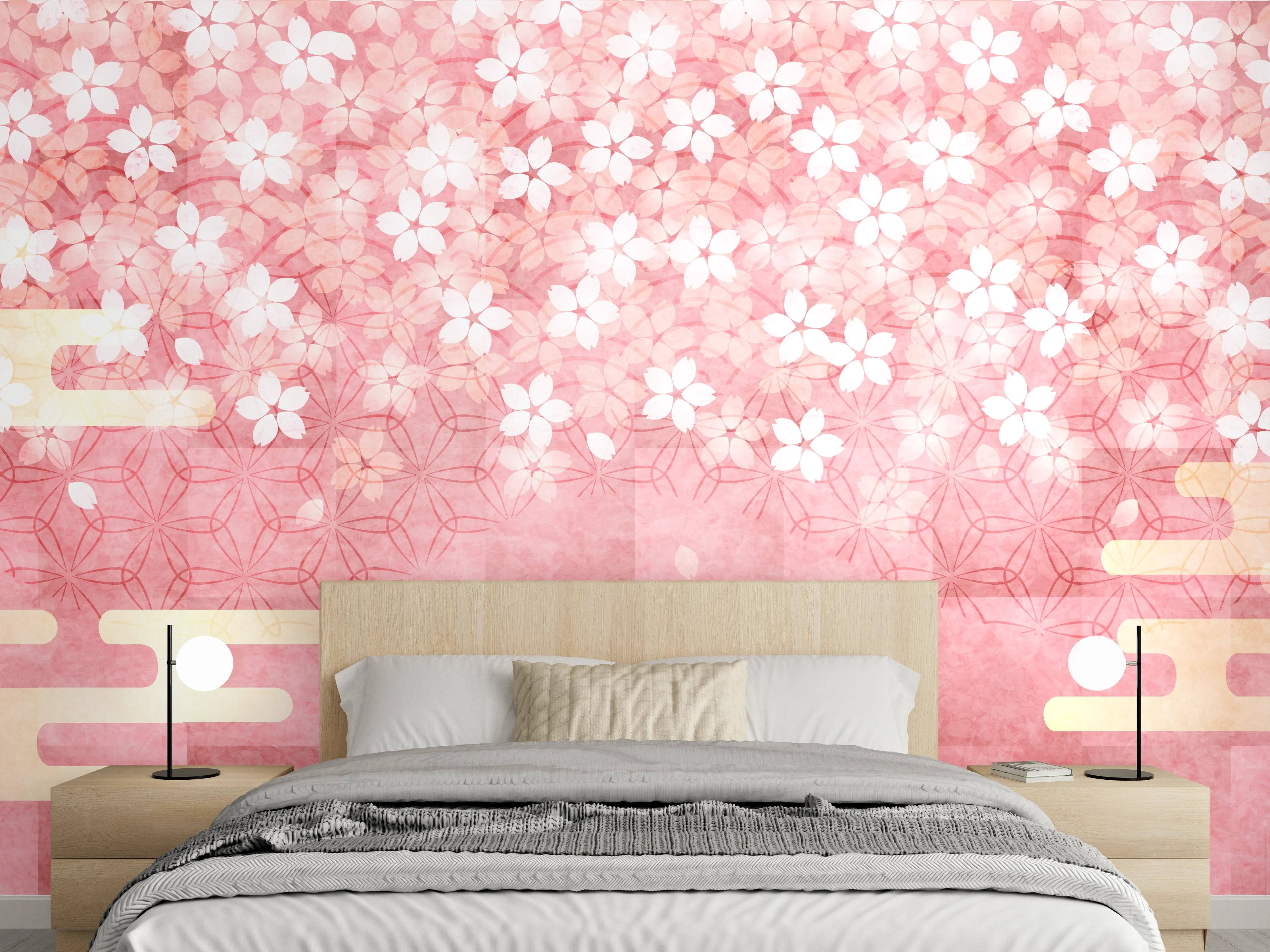 Wandverkleidung Schlafzimmer - Rosa Kirschblüten Muster