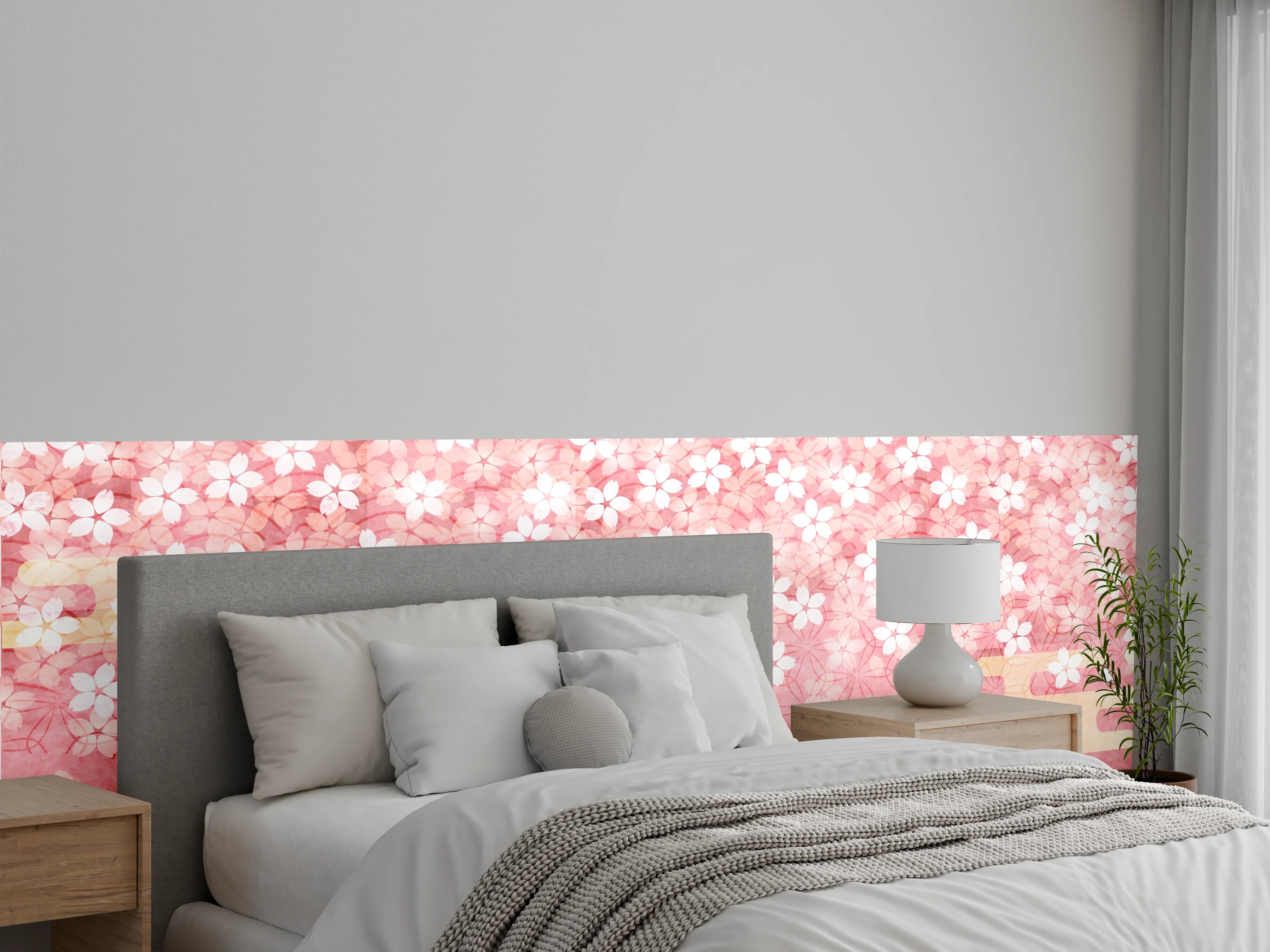 Wandverkleidung Schlafzimmer - Rosa Kirschblüten Muster