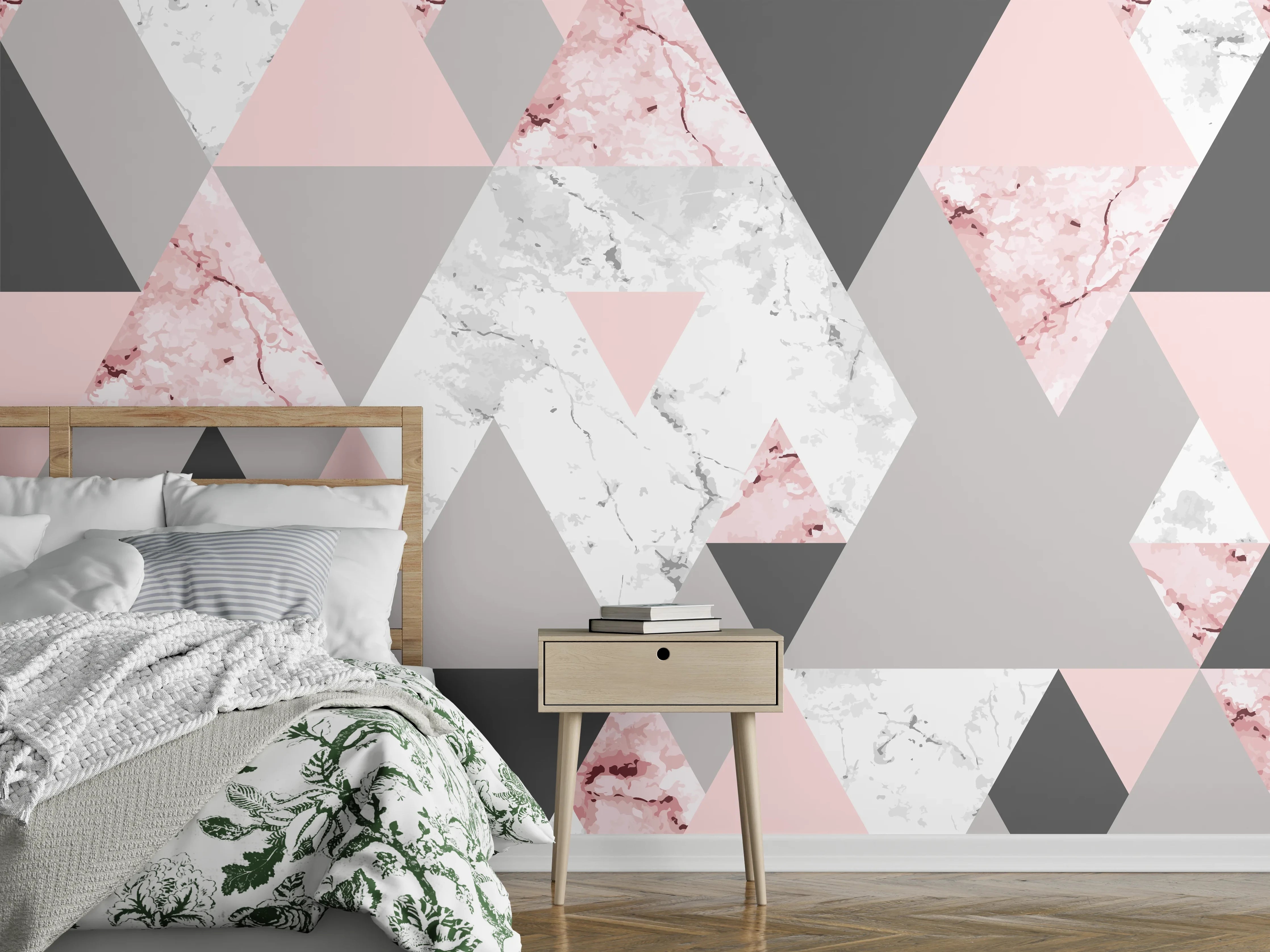 Wandverkleidung Schlafzimmer - Rosa Marmor Geometrie Tapetenmuster