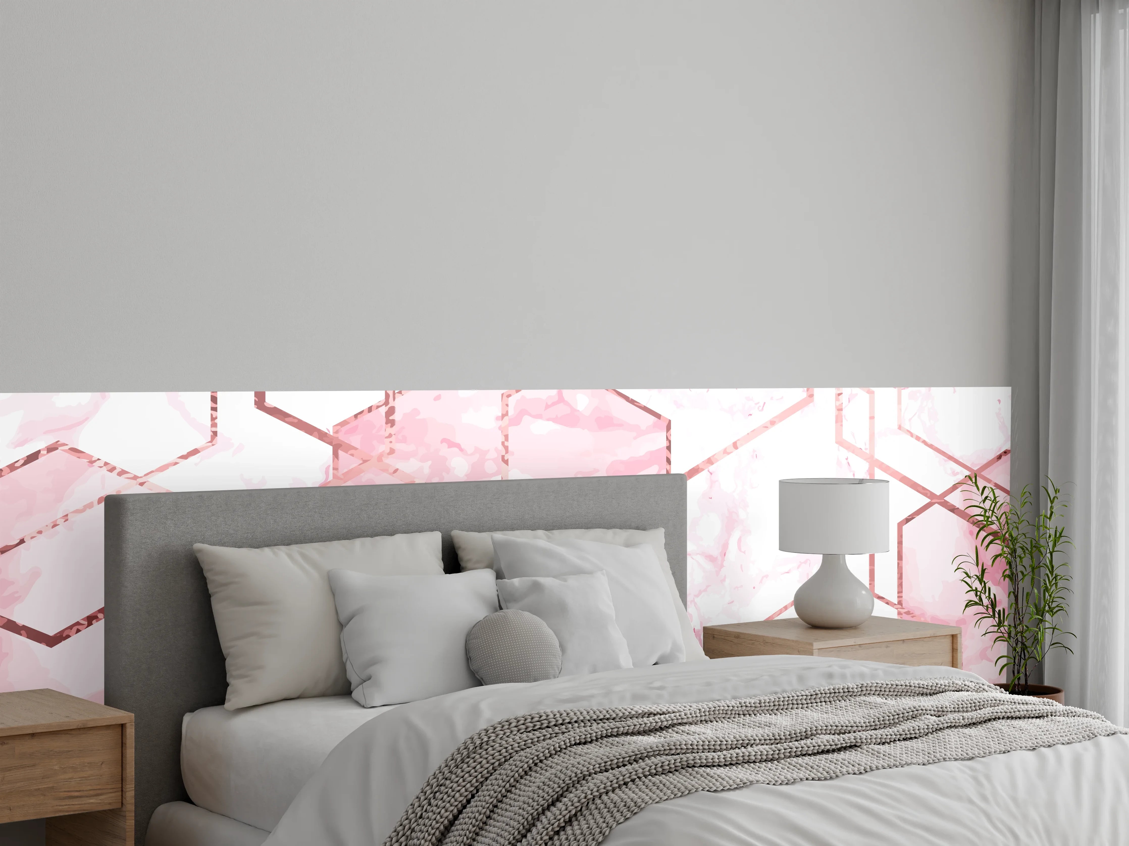 Wandverkleidung Schlafzimmer - Rosa Marmor-Hexagon Muster modern