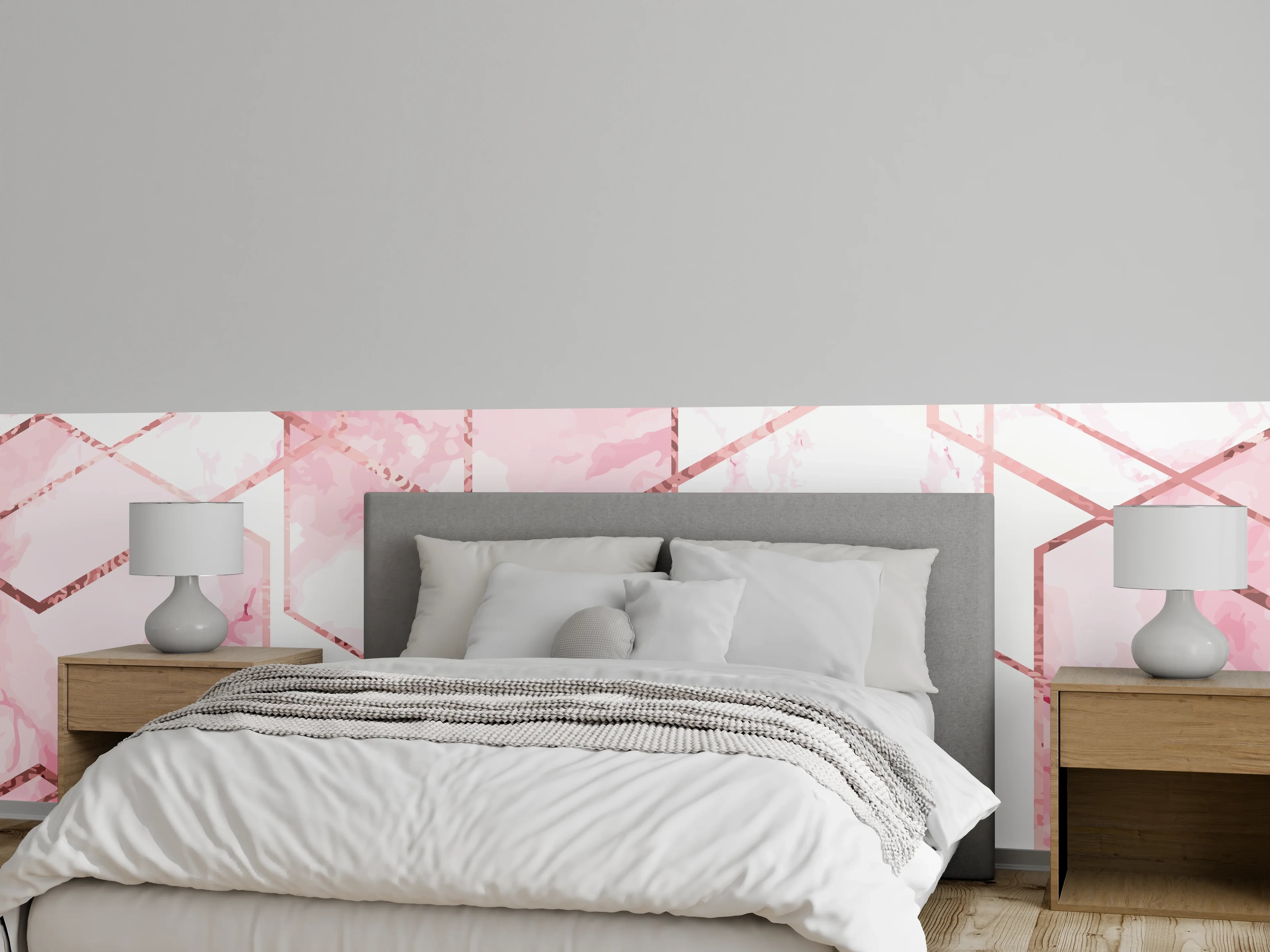 Wandverkleidung Schlafzimmer - Rosa Marmor-Hexagon Muster modern