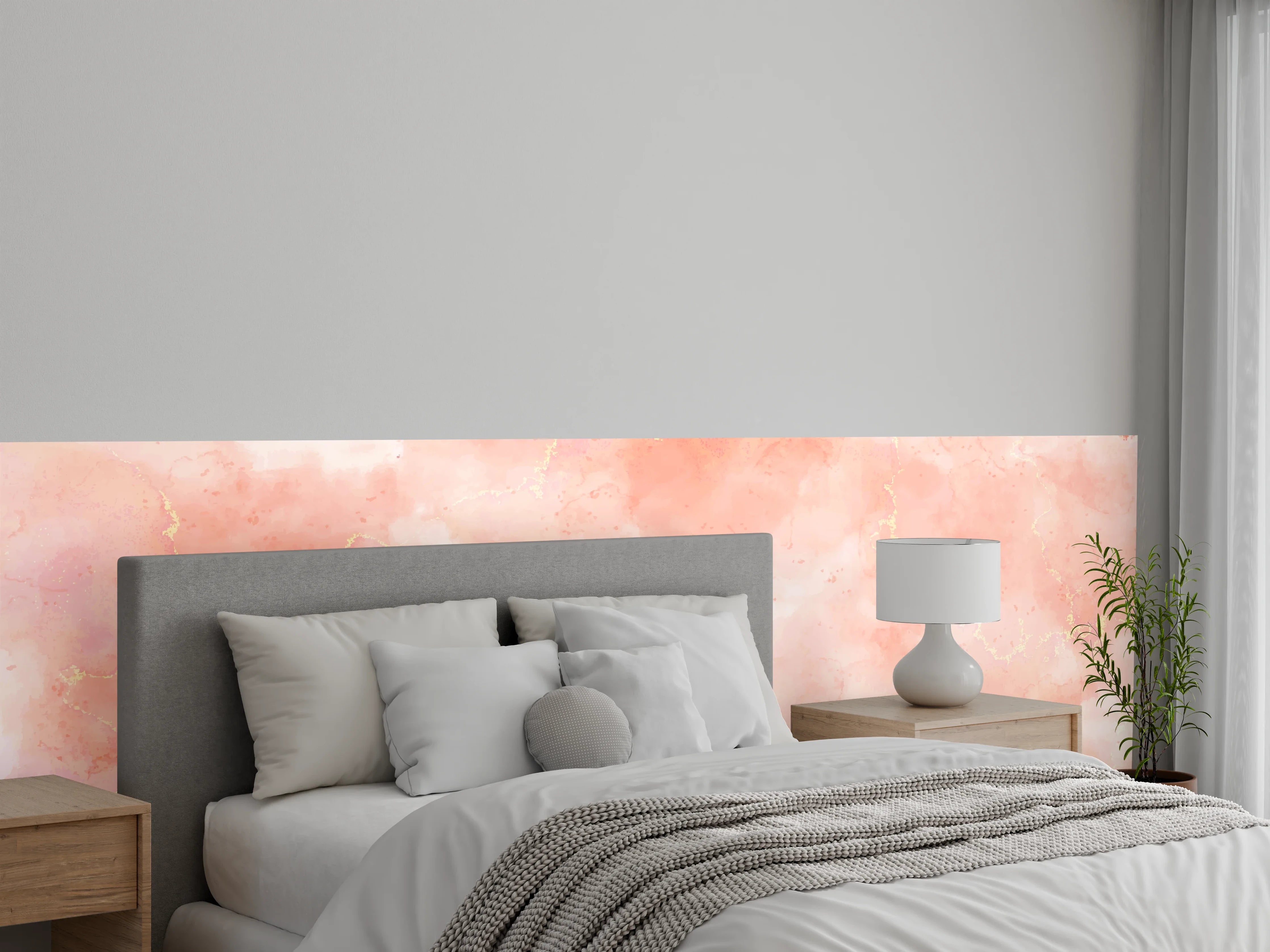 Wandverkleidung Schlafzimmer - Rosa Marmor Textur mit Goldakzenten
