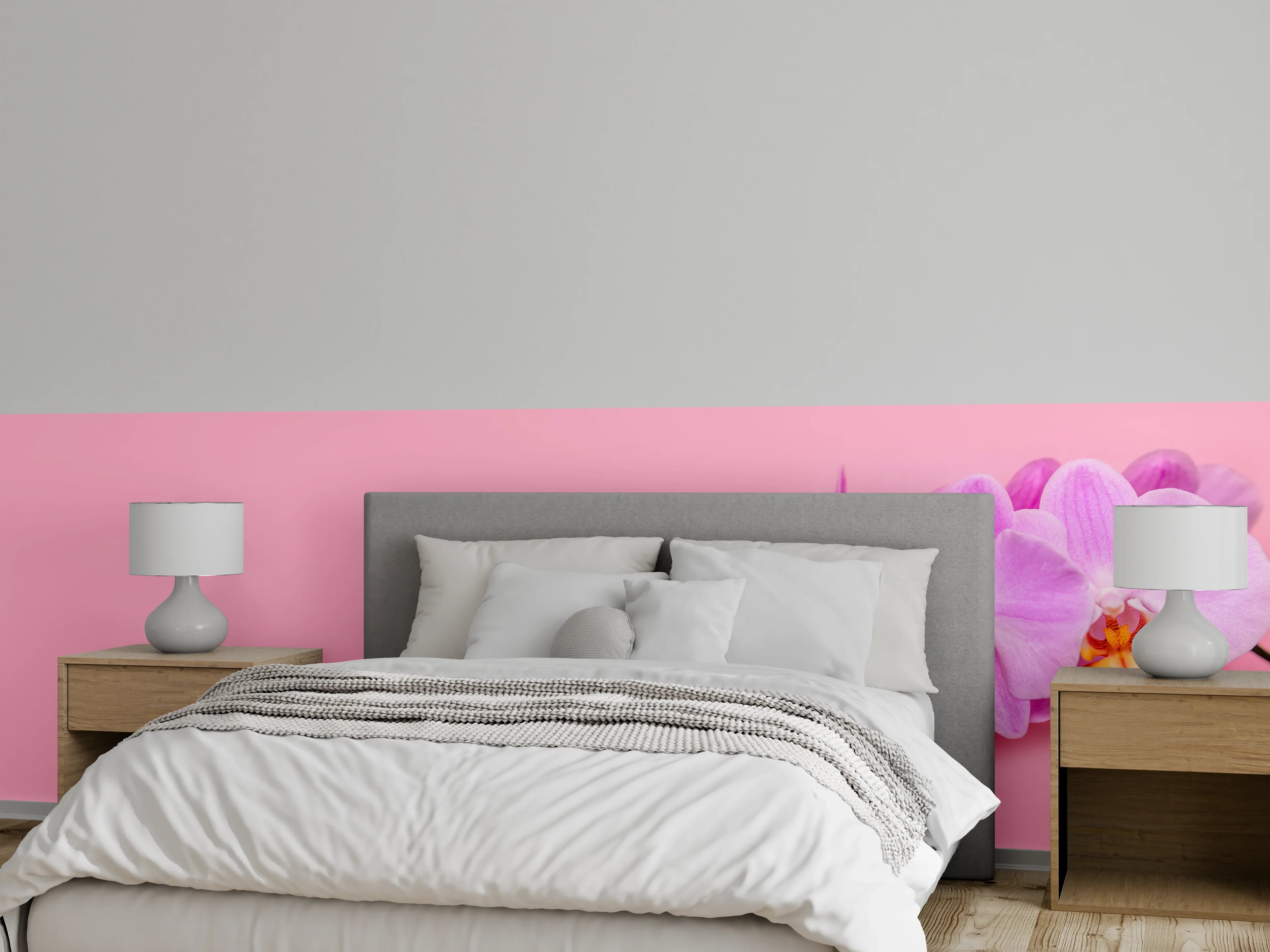 Wandverkleidung Schlafzimmer - Rosa Orchideen auf Pink