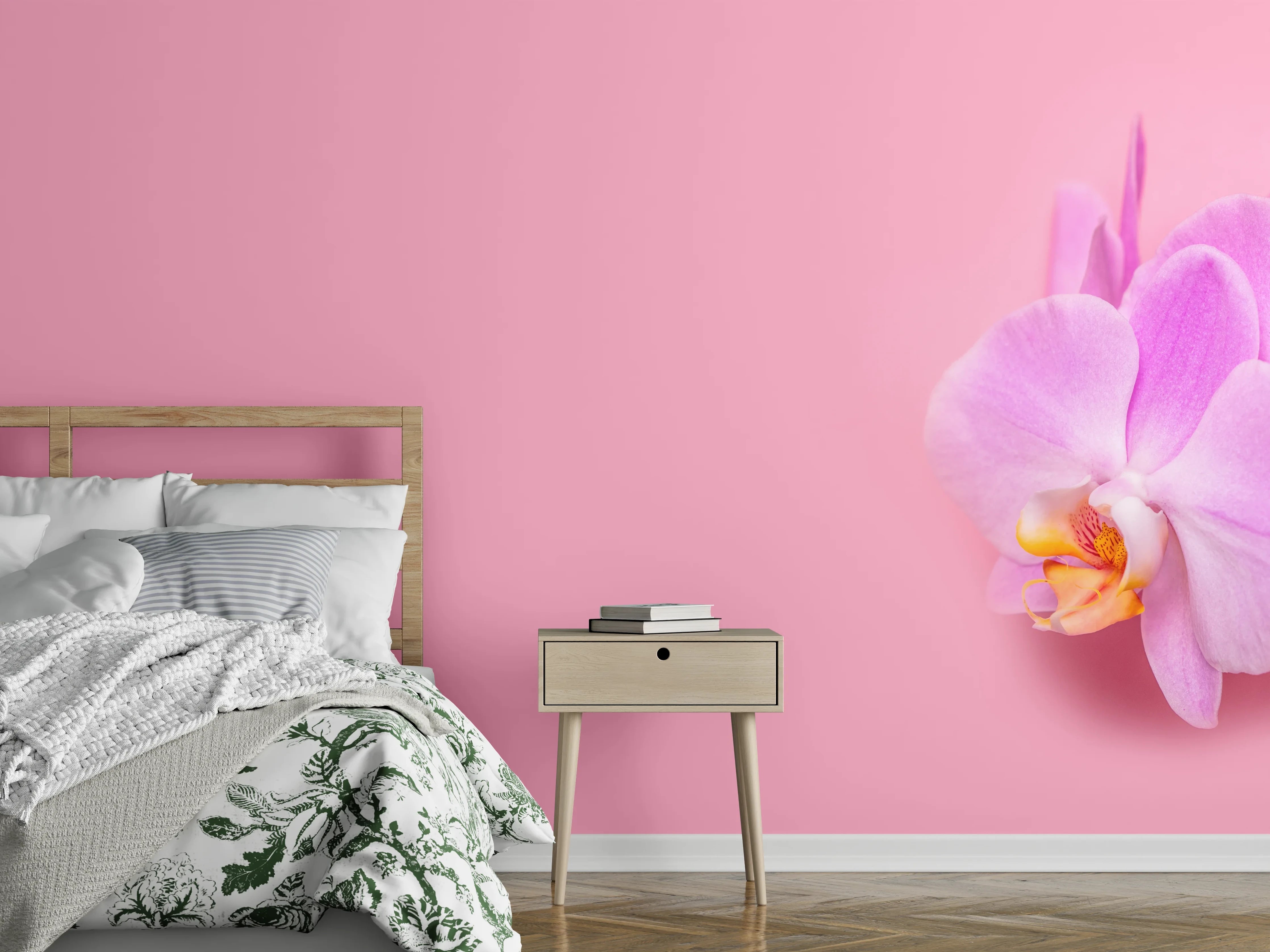 Wandverkleidung Schlafzimmer - Rosa Orchideen auf Pink