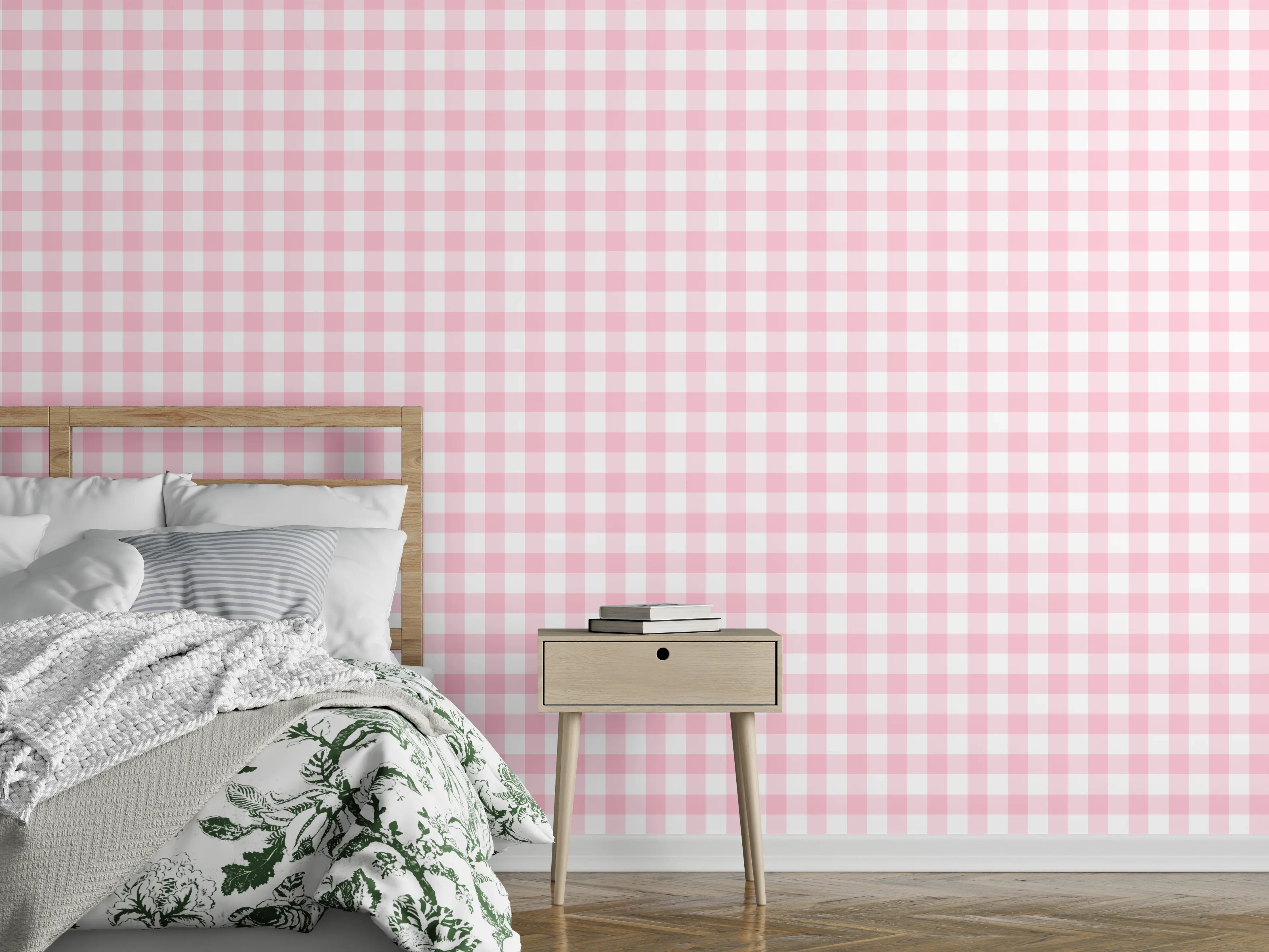 Wandverkleidung Schlafzimmer - Rosa Vichy-Muster: zart & klassisch