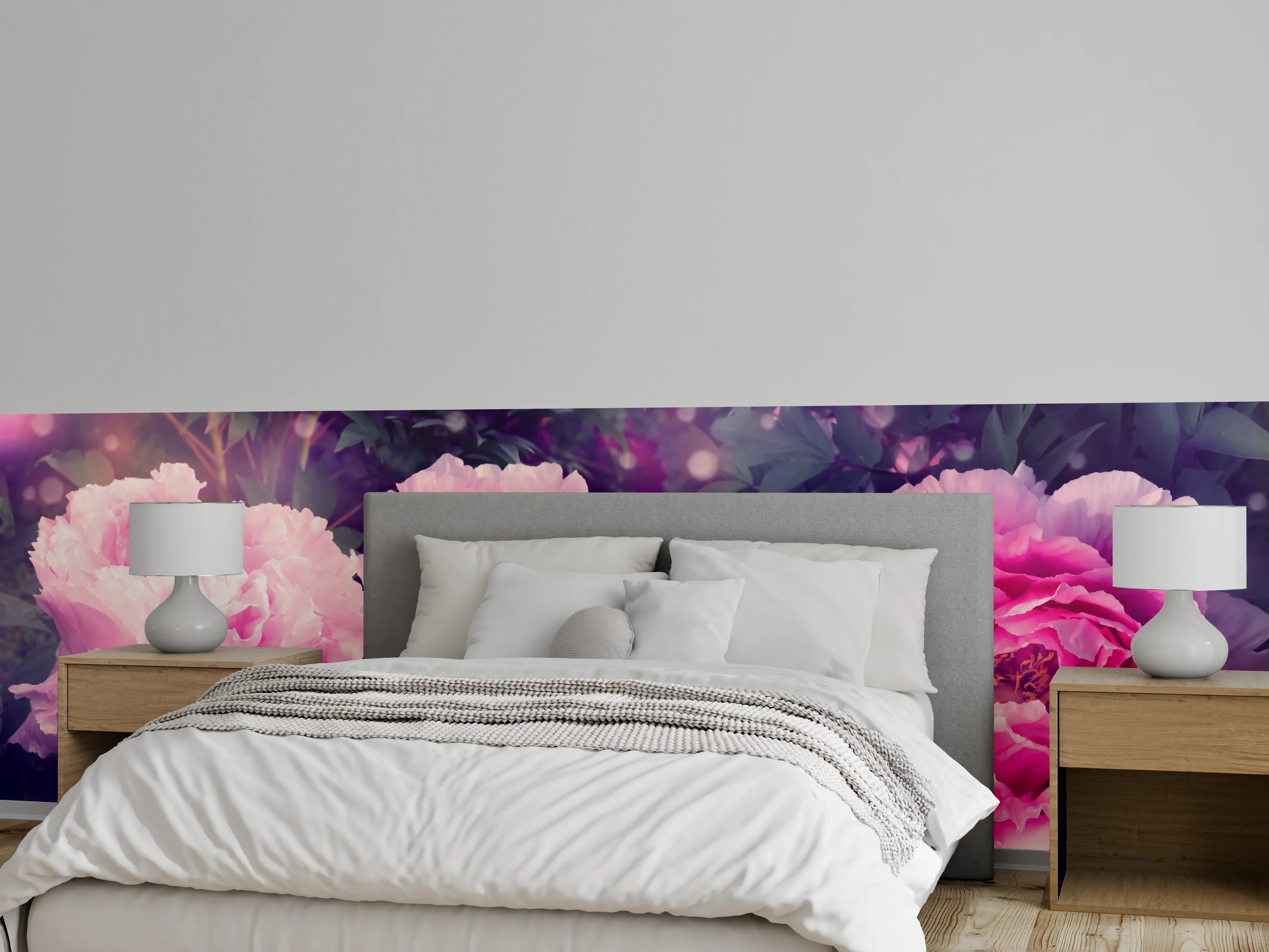 Wandverkleidung Schlafzimmer - Rosa-Weiße Pfingstrosen