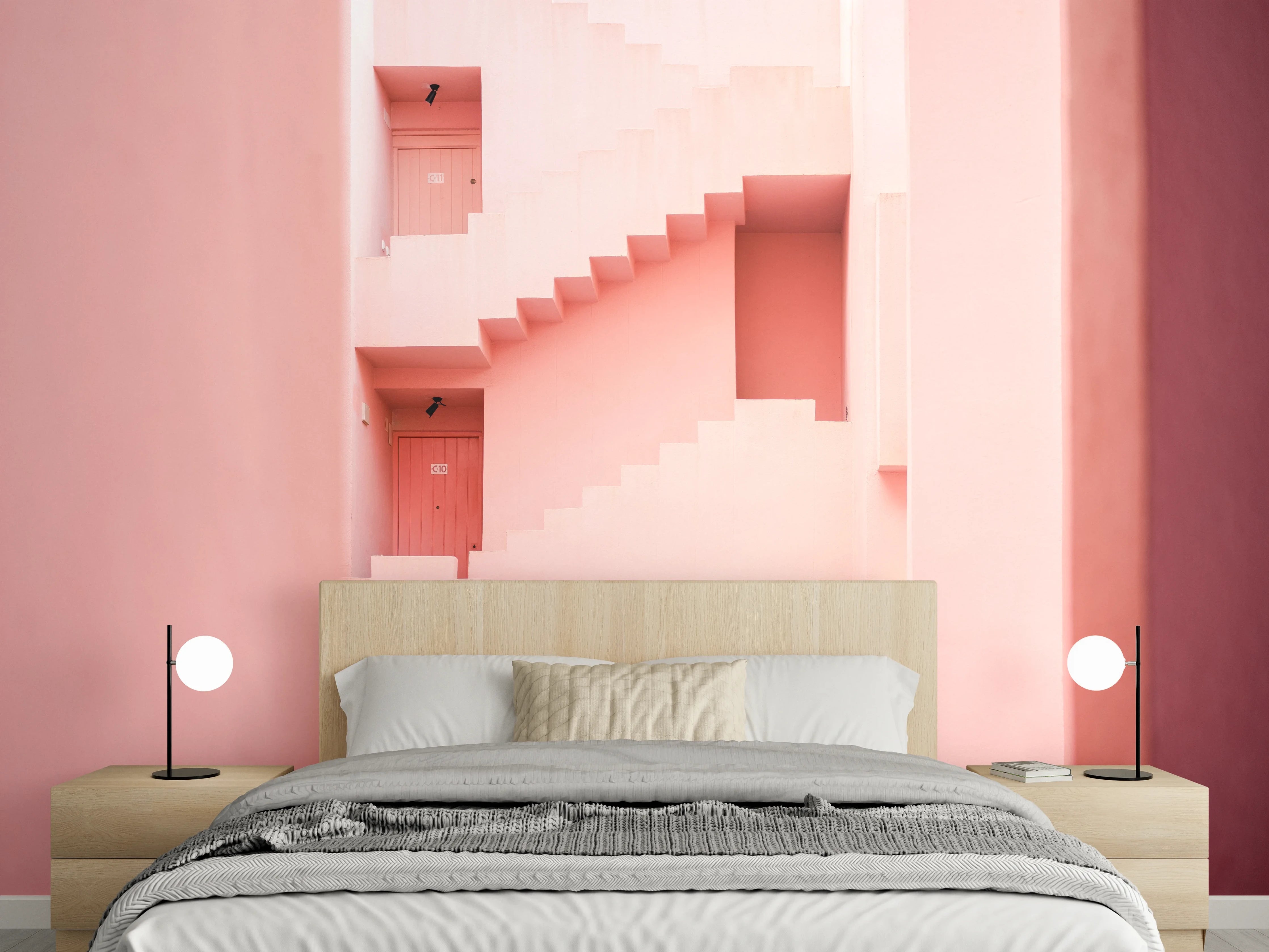 Wandverkleidung Schlafzimmer - Rosafarbene, moderne Treppenhaus-Architektur