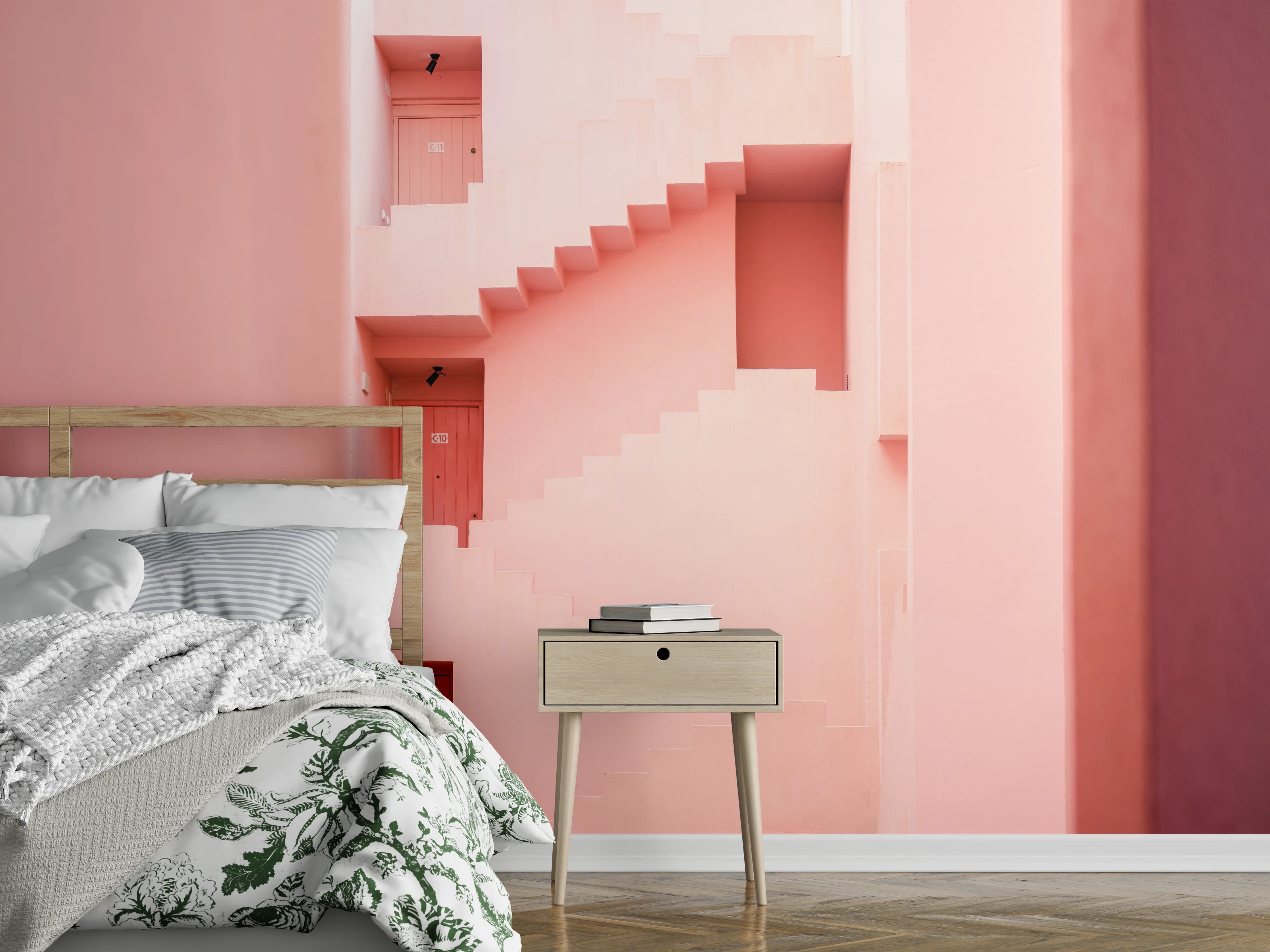 Wandverkleidung Schlafzimmer - Rosafarbene, moderne Treppenhaus-Architektur