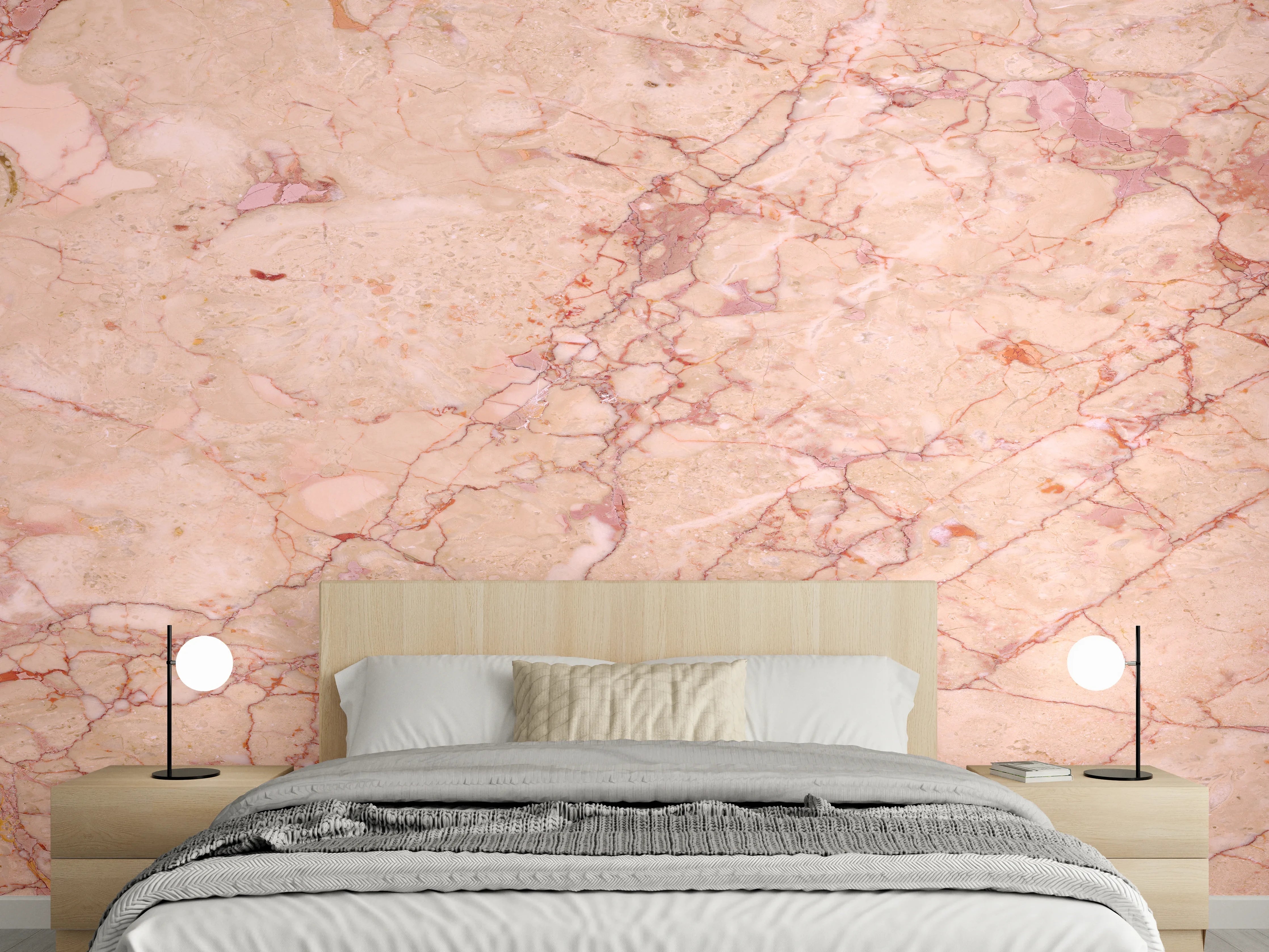 Wandverkleidung Schlafzimmer - Rosafarbener abstrakter Marmor