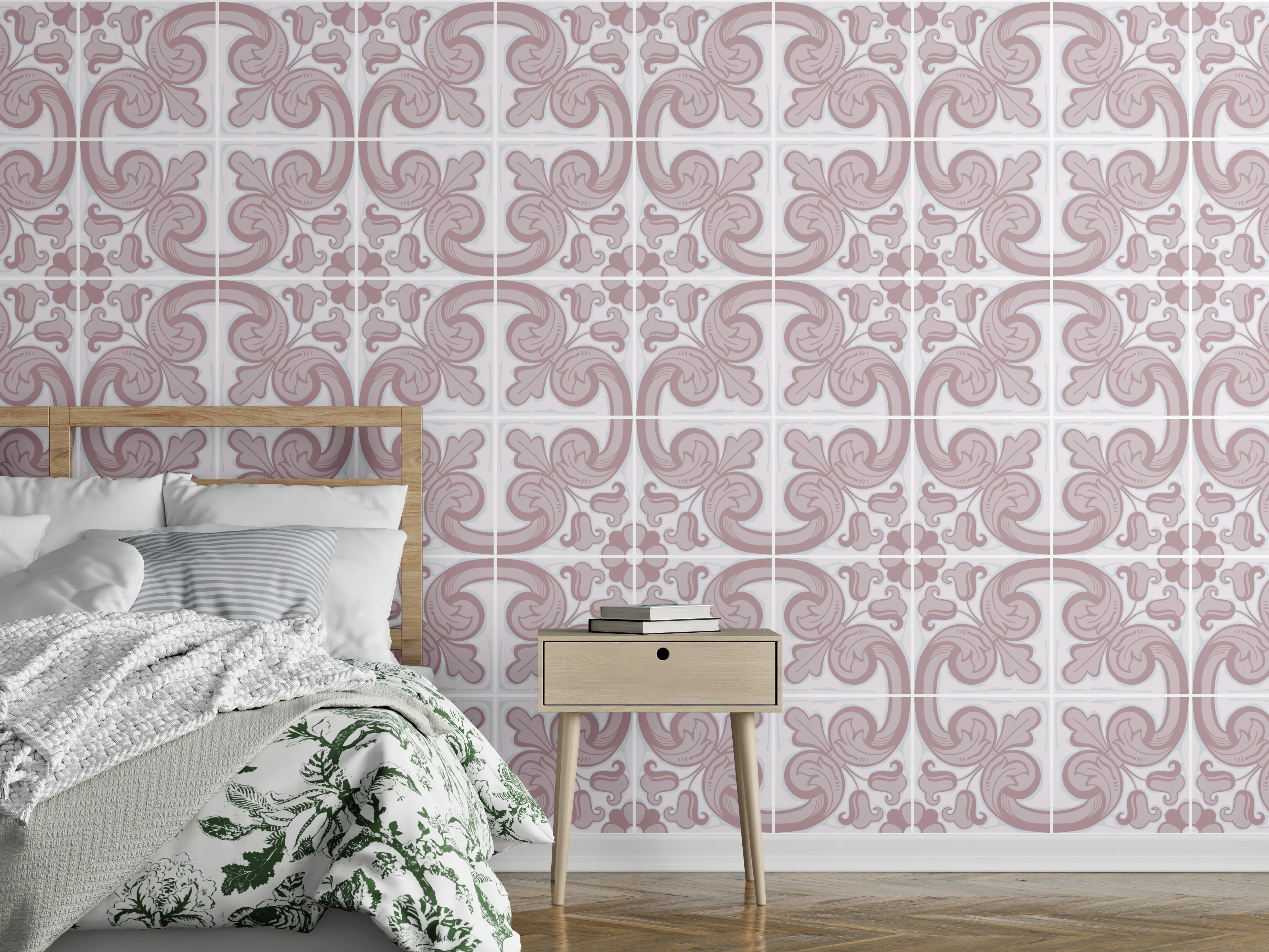 Wandverkleidung Schlafzimmer - Rosafarbenes Elefantenmuster