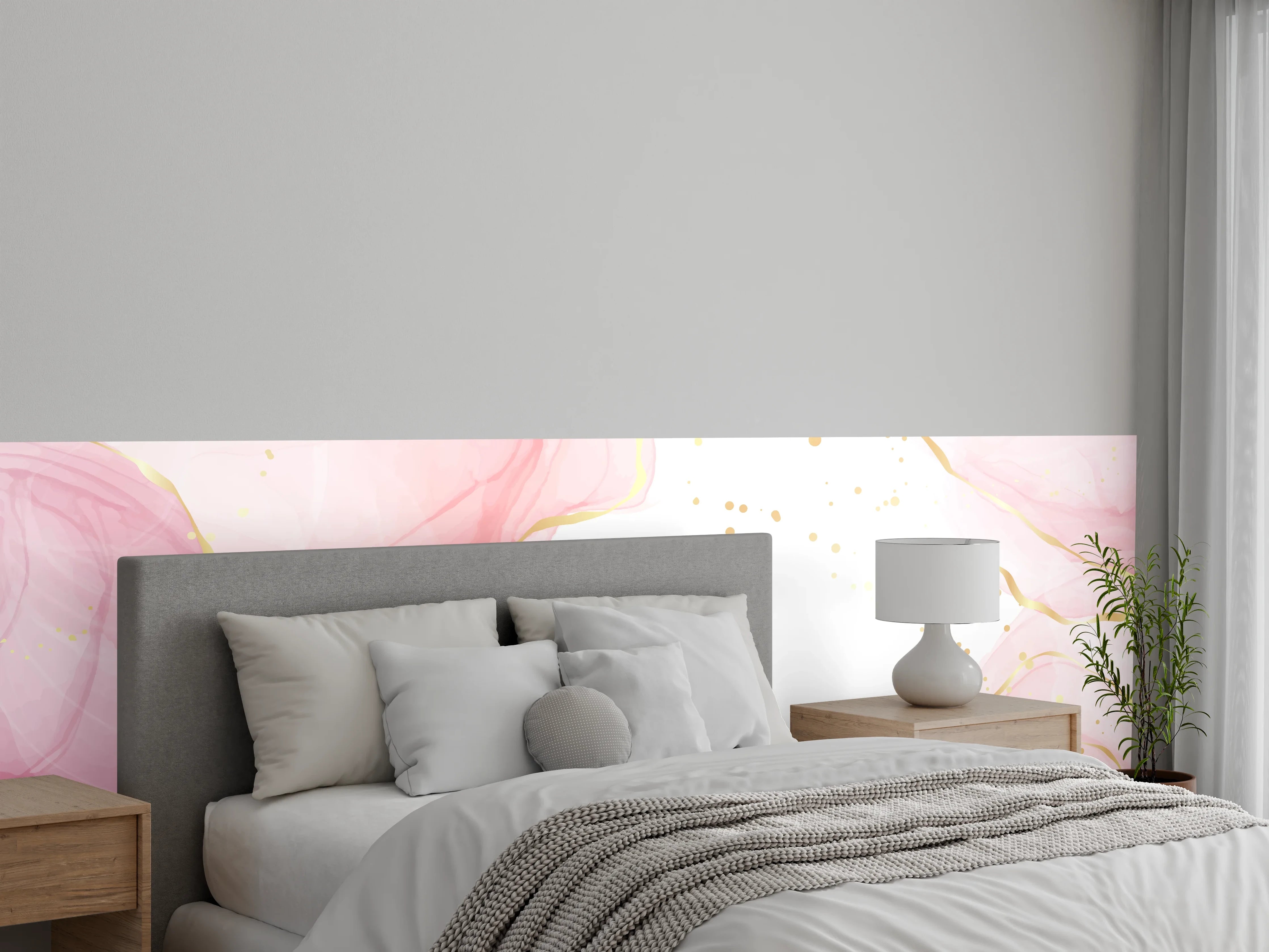 Wandverkleidung Schlafzimmer - Rosé-Goldene Abstrakte Kunst