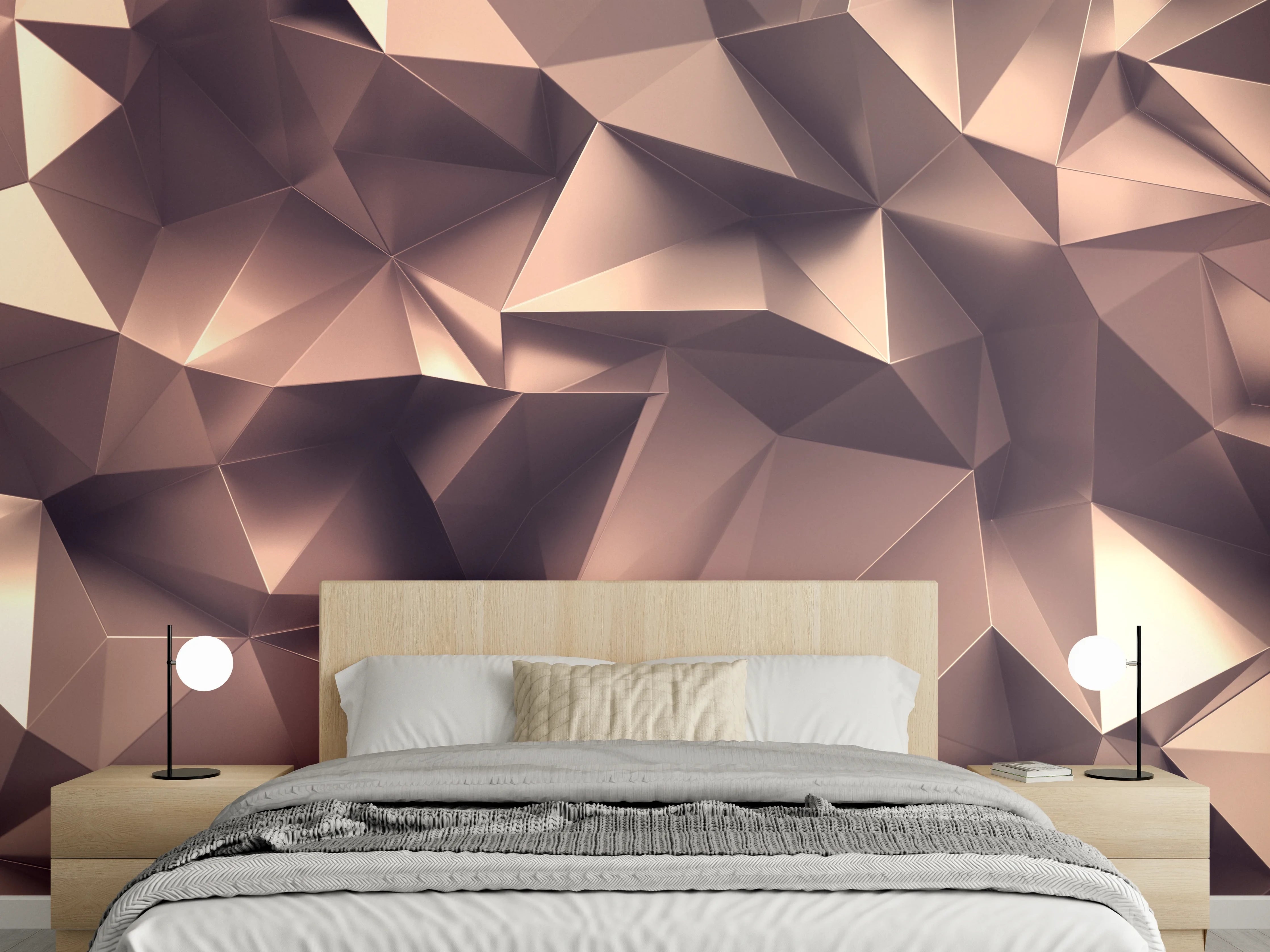Wandverkleidung Schlafzimmer - Roségold Kristall-Polygon-Hintergrund