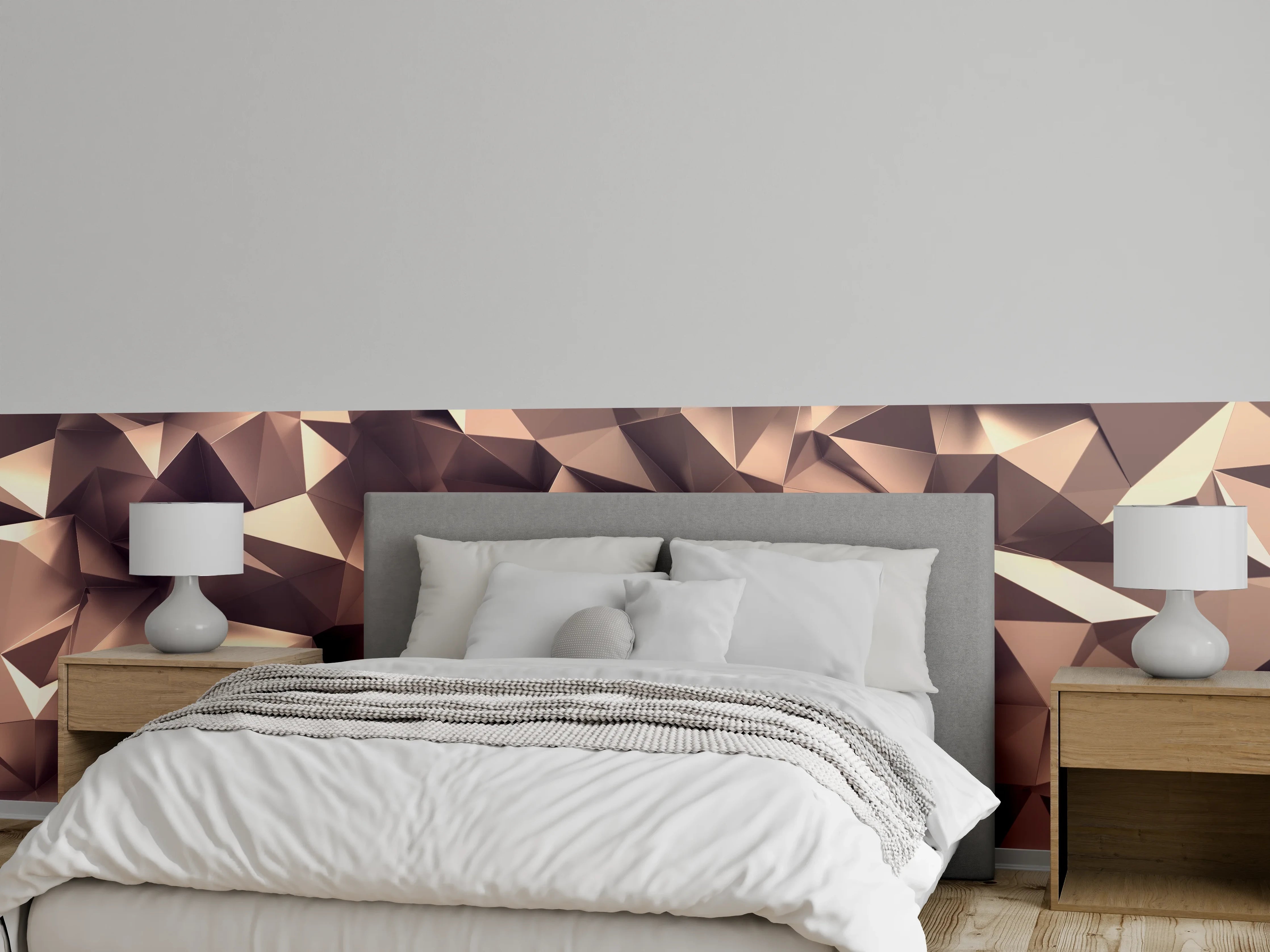 Wandverkleidung Schlafzimmer - Roségold Kristall-Polygon-Hintergrund