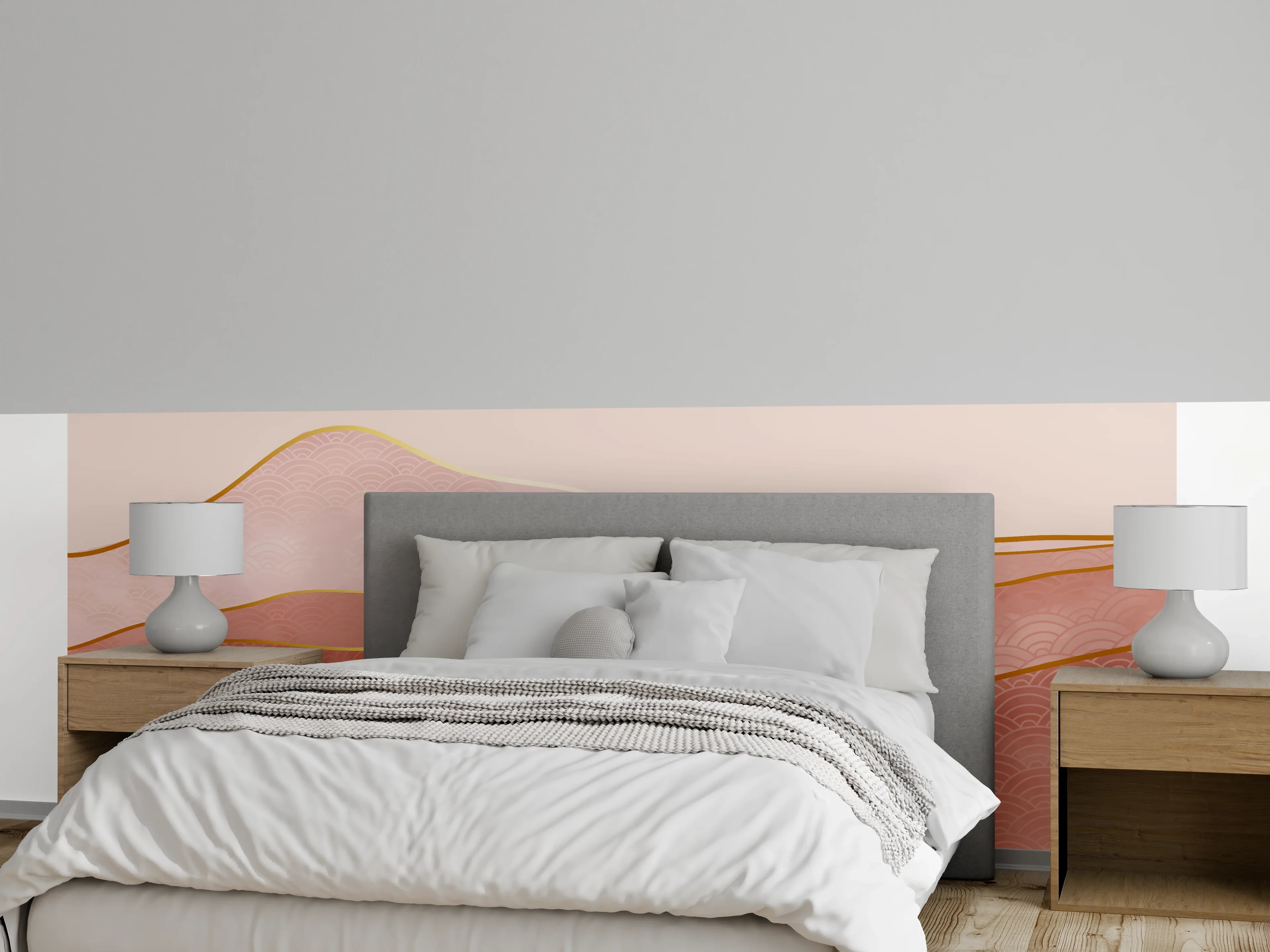 Wandverkleidung Schlafzimmer - Roségoldene abstrakte Landschaft