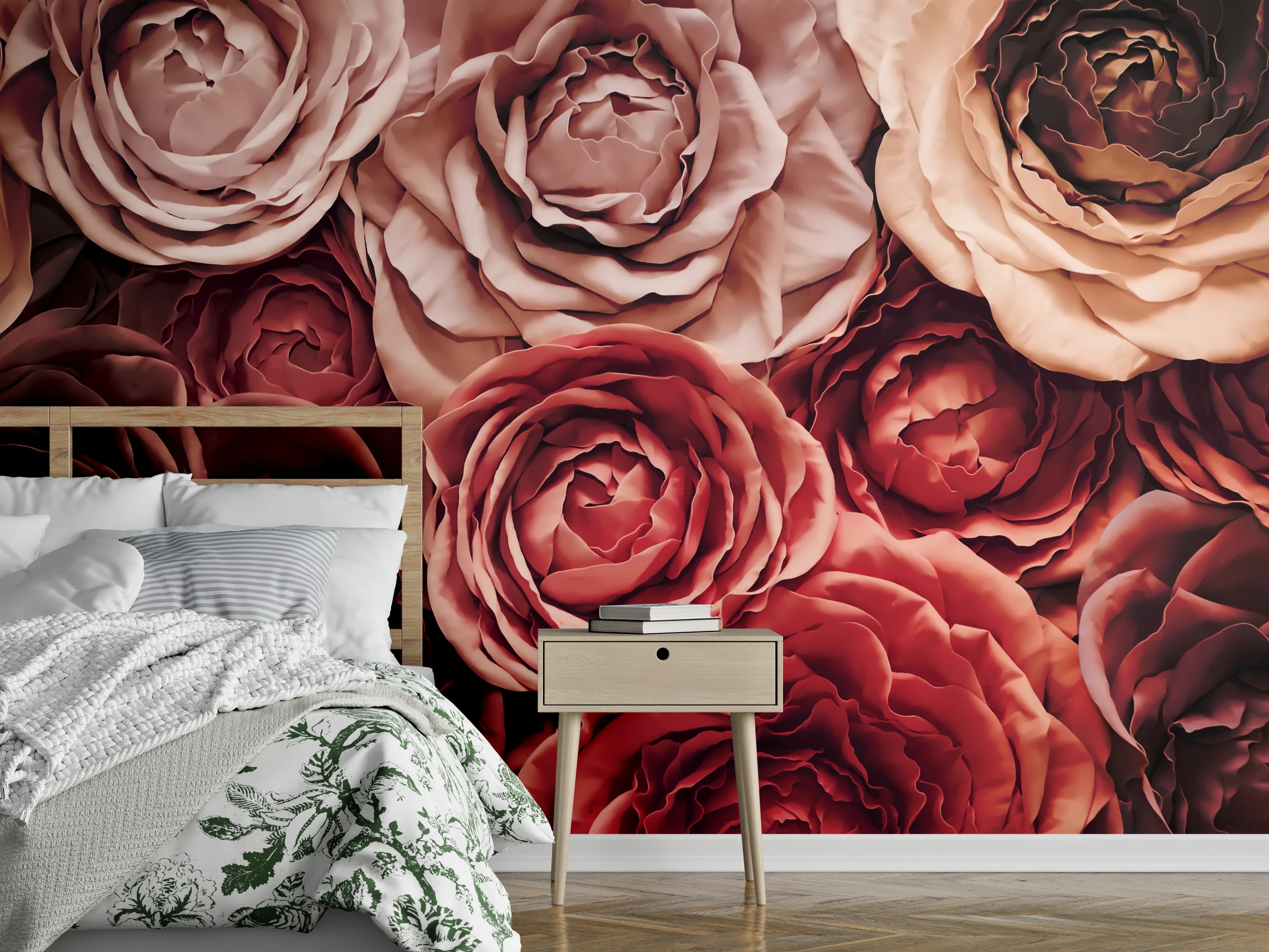 Wandverkleidung Schlafzimmer - Rosenblüten Vintage Fototapete