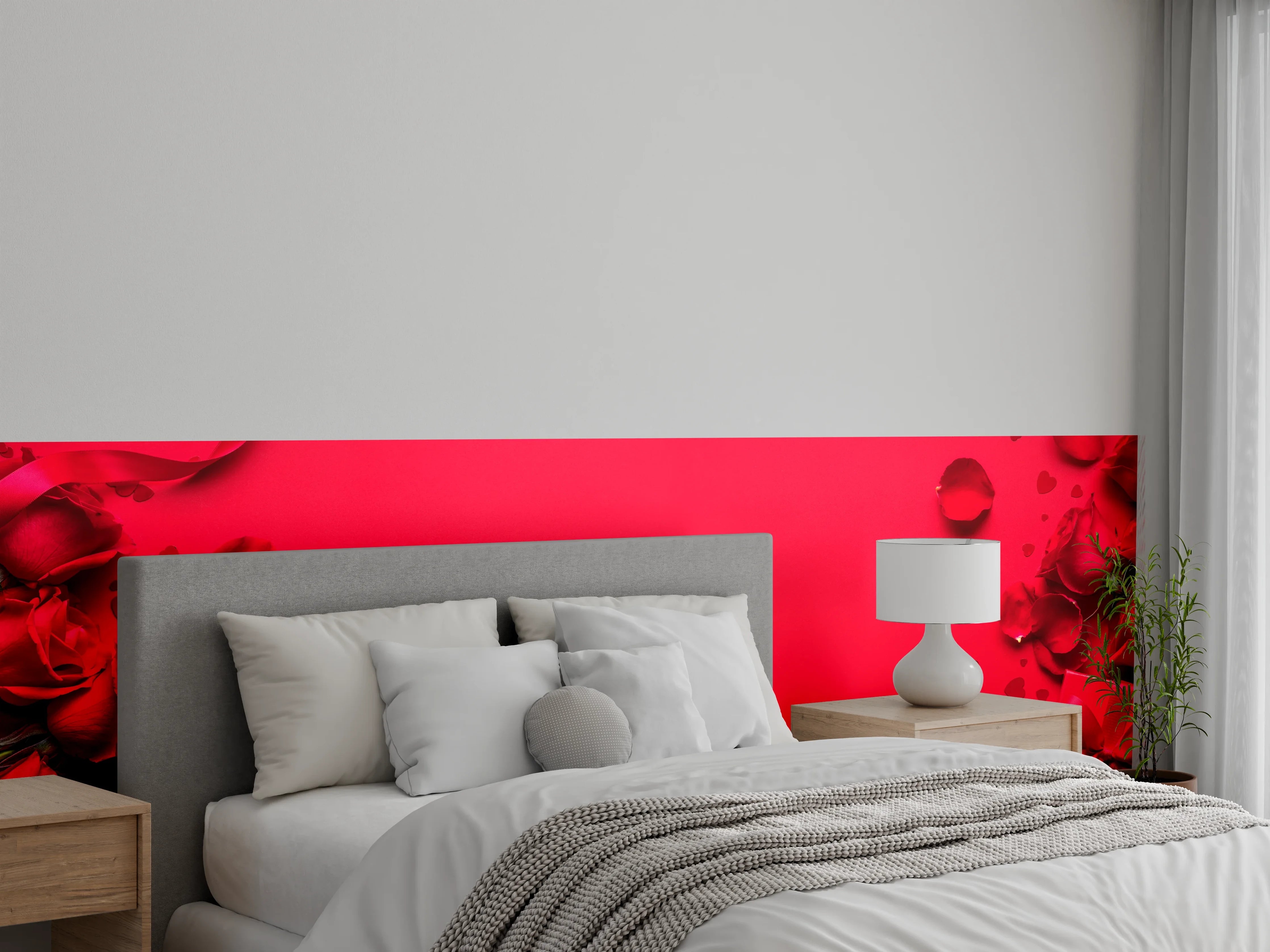Wandverkleidung Schlafzimmer - Rosengeschenk auf rotem Hintergrund