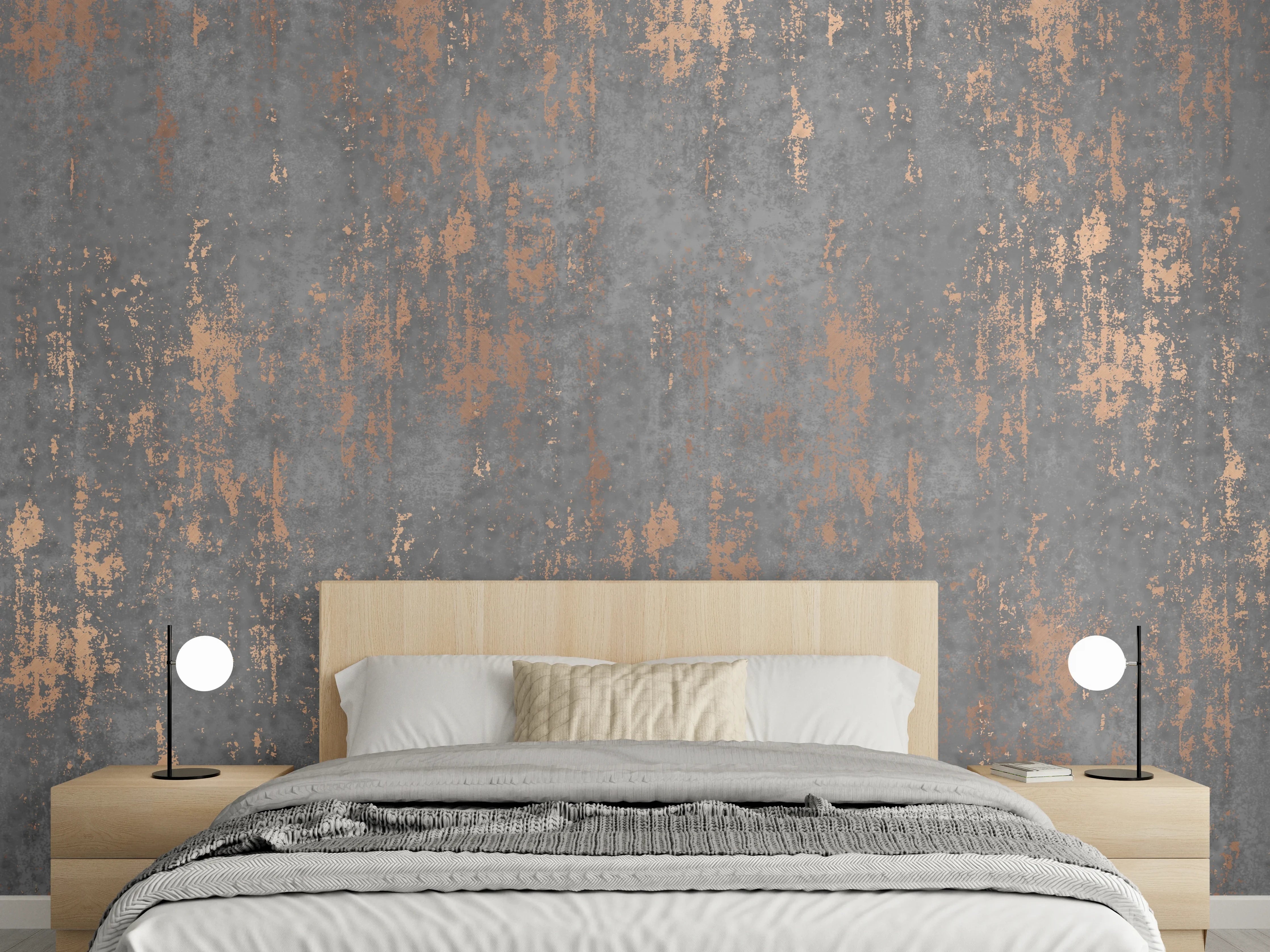 Wandverkleidung Schlafzimmer - Rostoptik Beton-Look Wanddesign Industrial