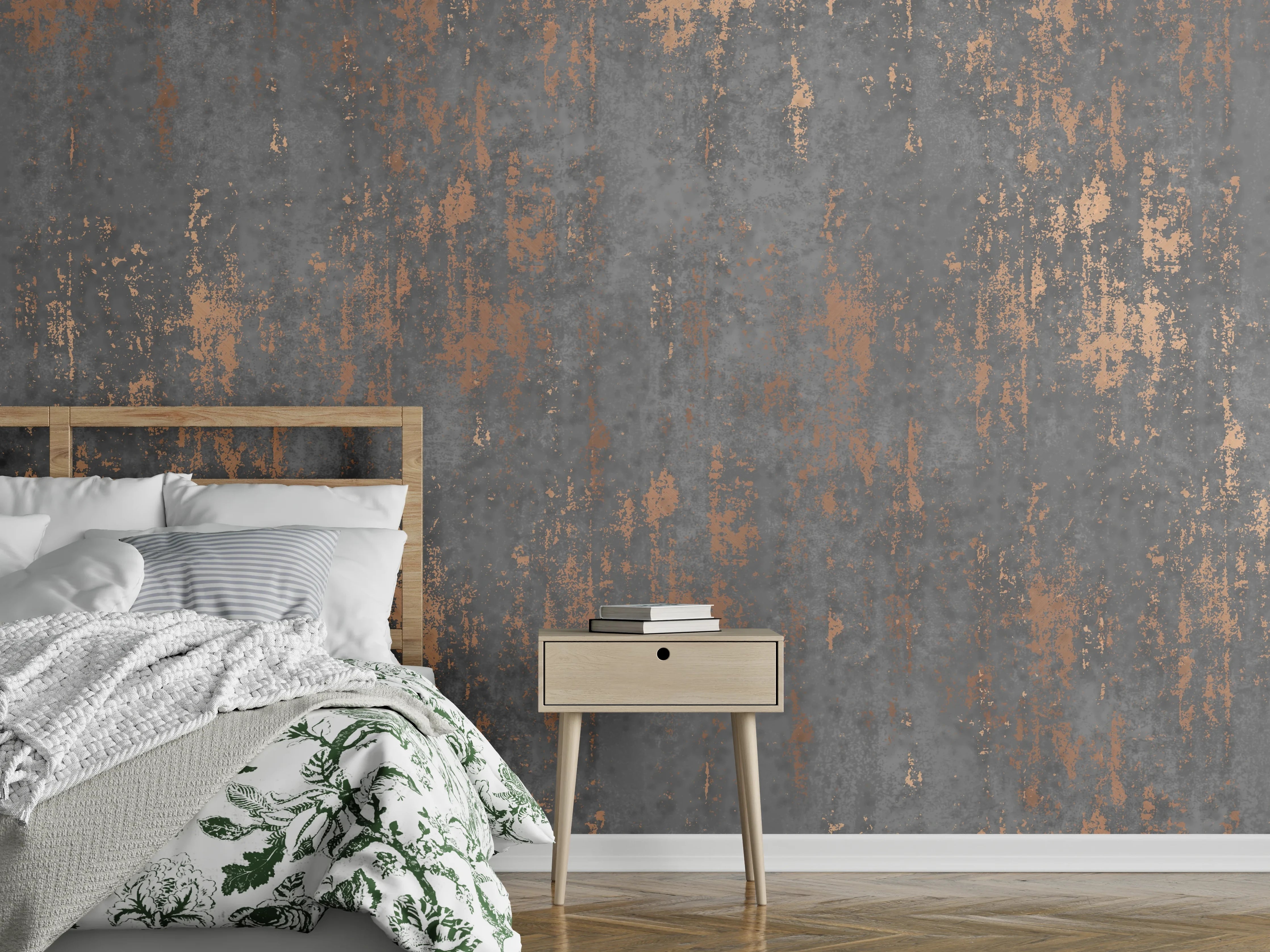 Wandverkleidung Schlafzimmer - Rostoptik Beton-Look Wanddesign Industrial