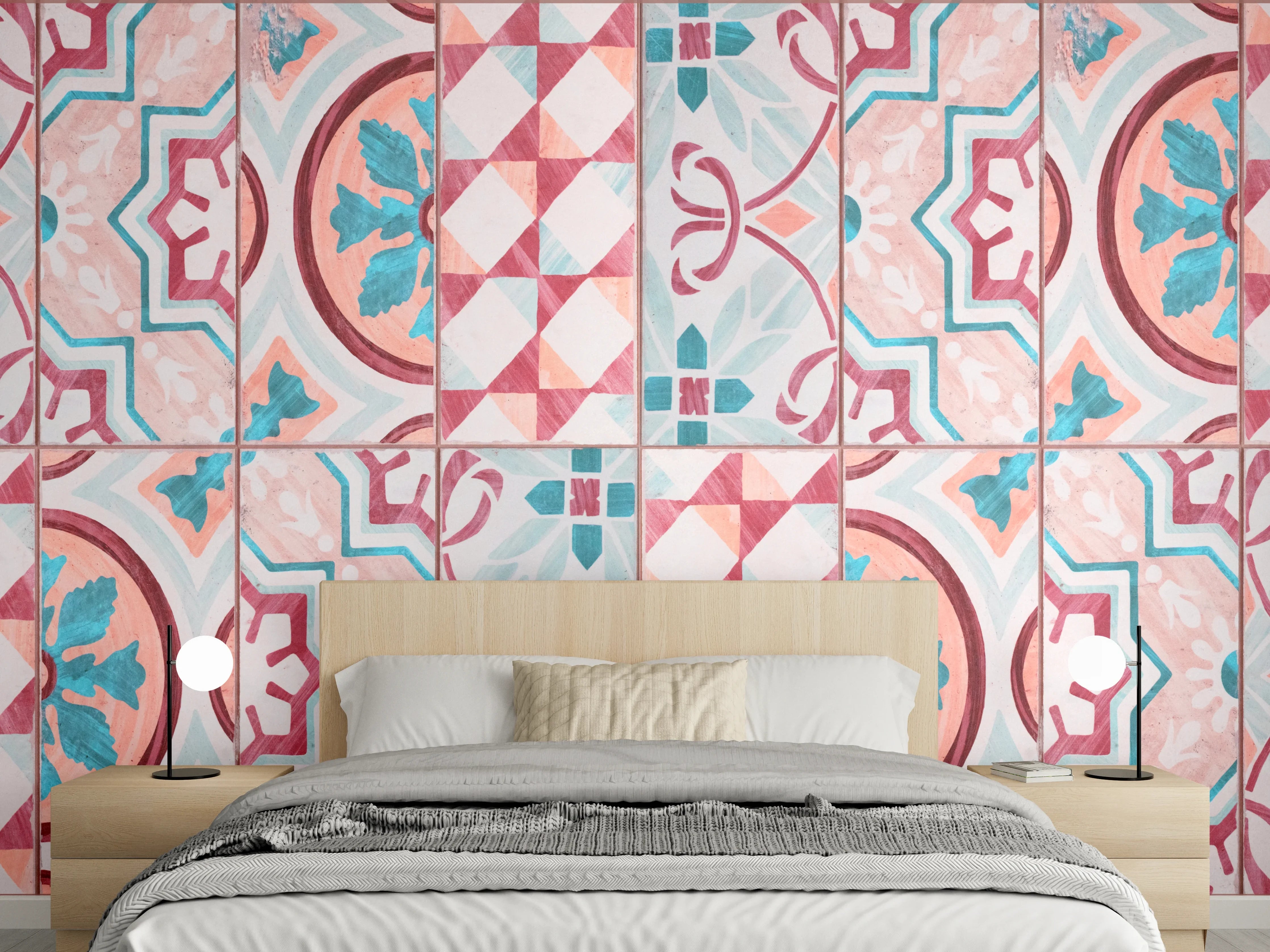 Wandverkleidung Schlafzimmer - Rot-türkises rechteckiges Mosaik