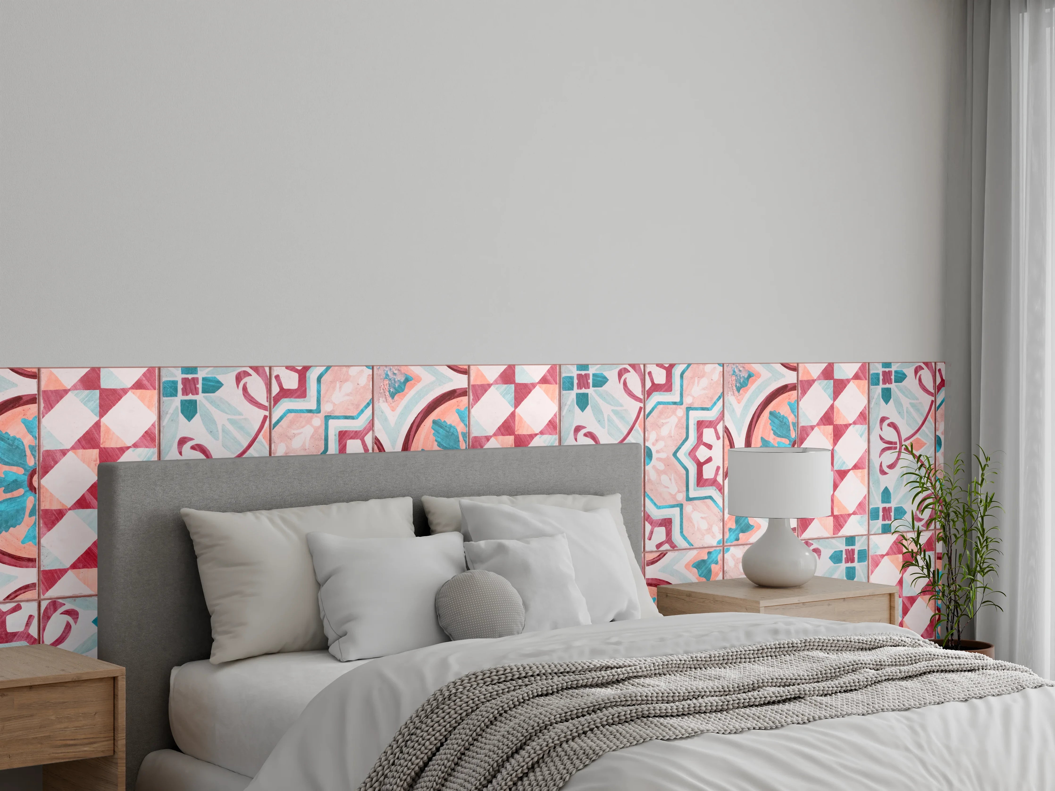 Wandverkleidung Schlafzimmer - Rot-türkises rechteckiges Mosaik