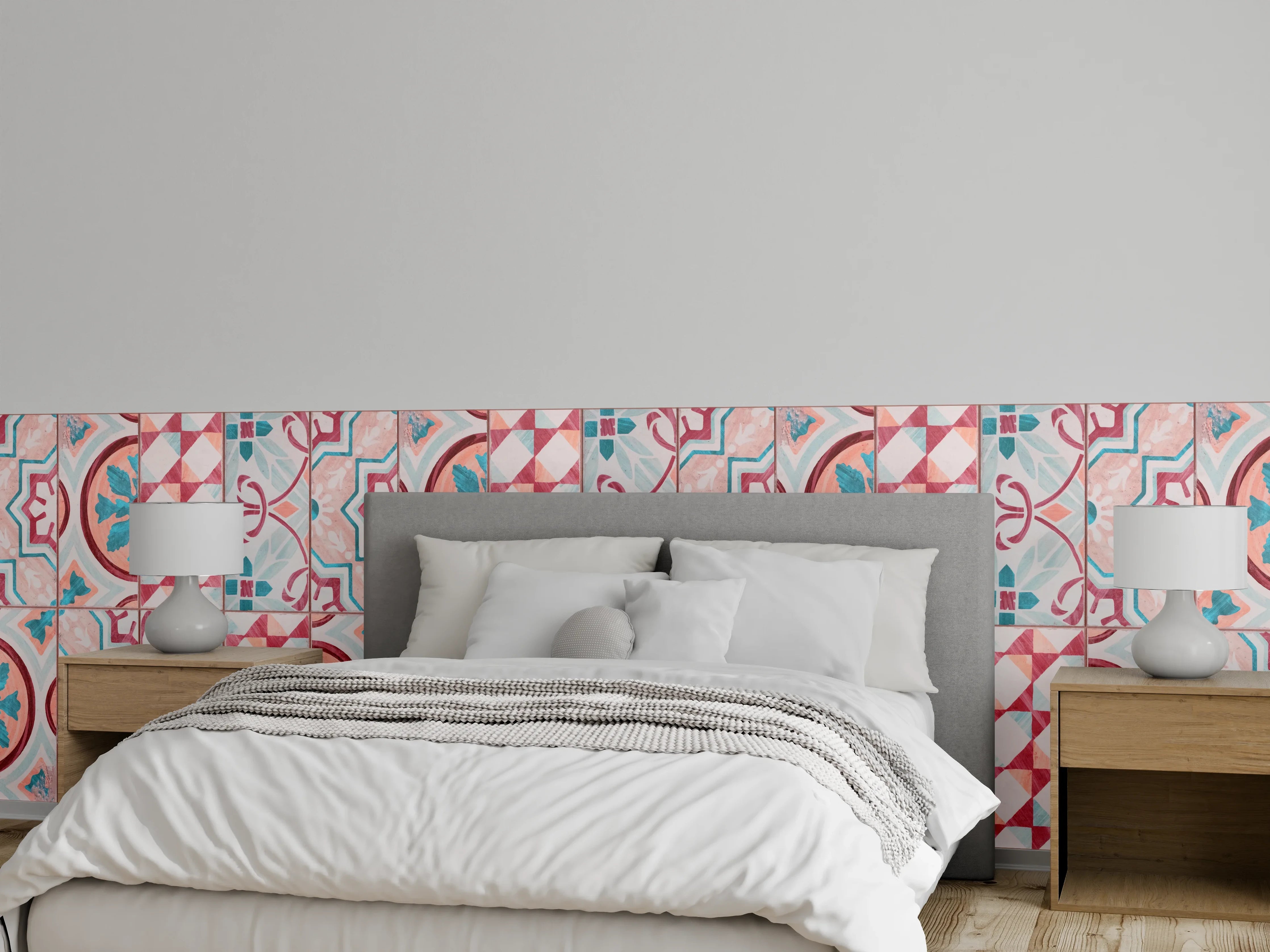 Wandverkleidung Schlafzimmer - Rot-türkises rechteckiges Mosaik