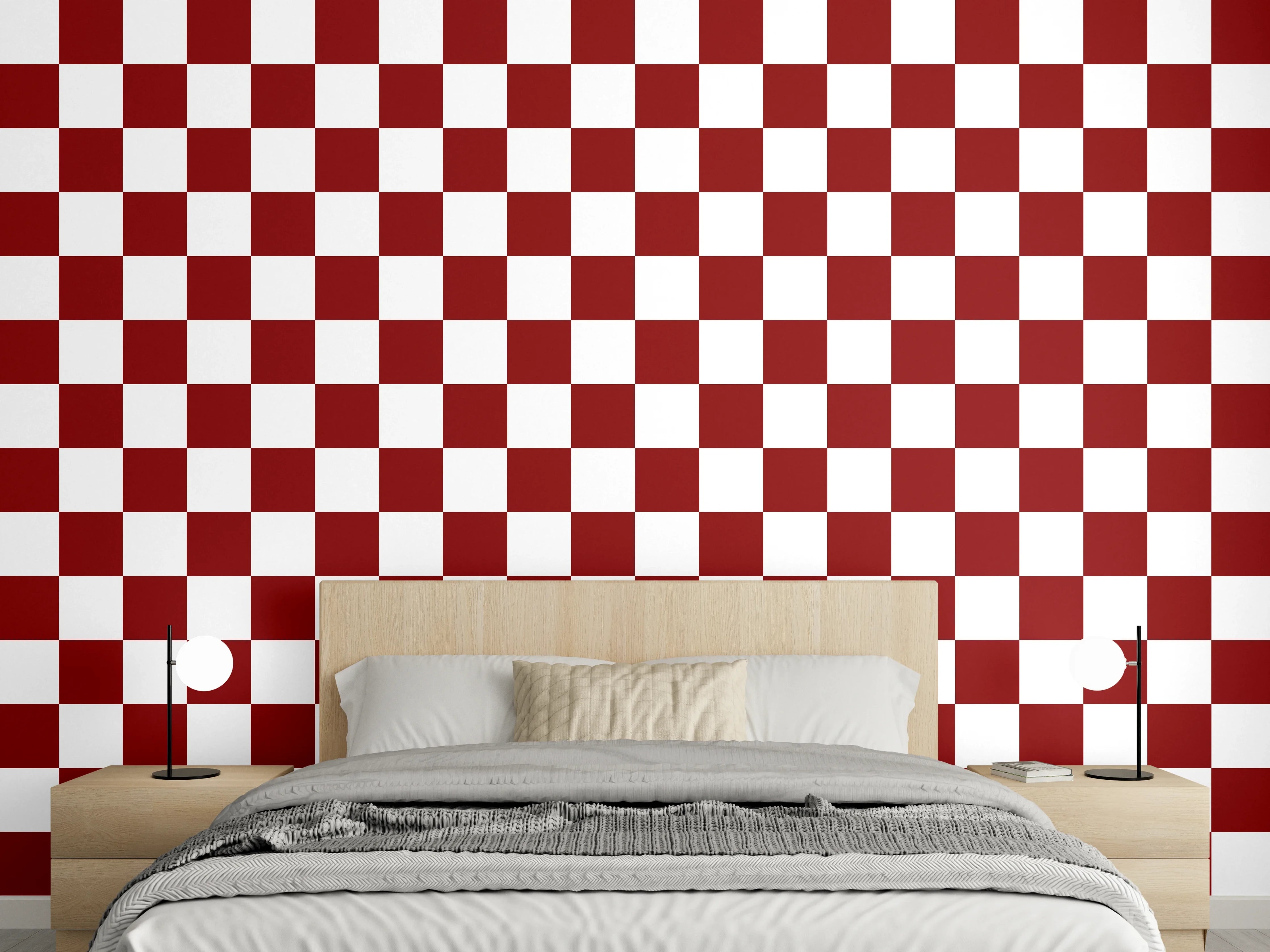 Wandverkleidung Schlafzimmer - Rot-weißes Kachelmuster – Moderne Wandgestaltung
