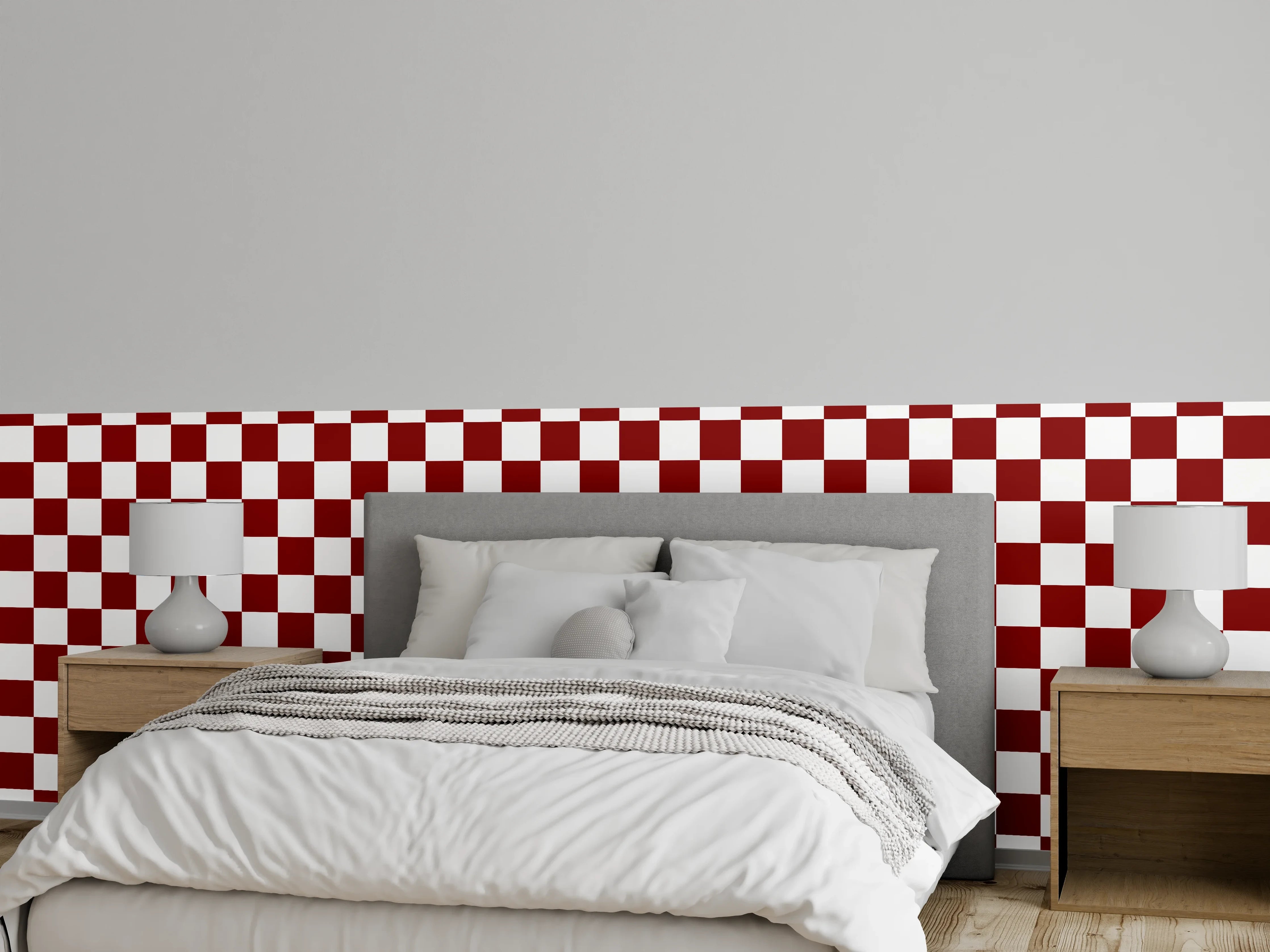 Wandverkleidung Schlafzimmer - Rot-weißes Kachelmuster – Moderne Wandgestaltung