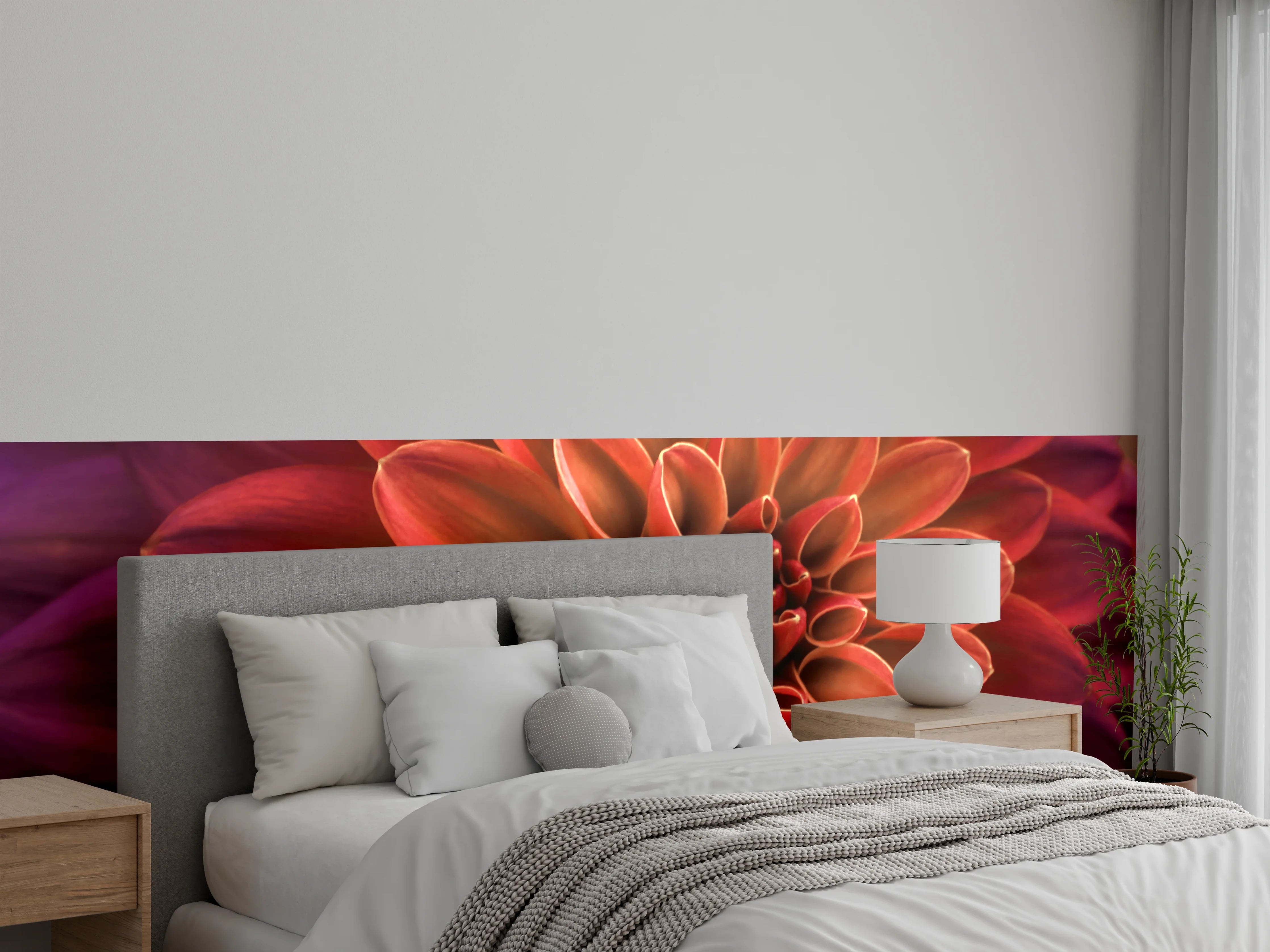Wandverkleidung Schlafzimmer - Rote Dahlie Nahaufnahme Blüte
