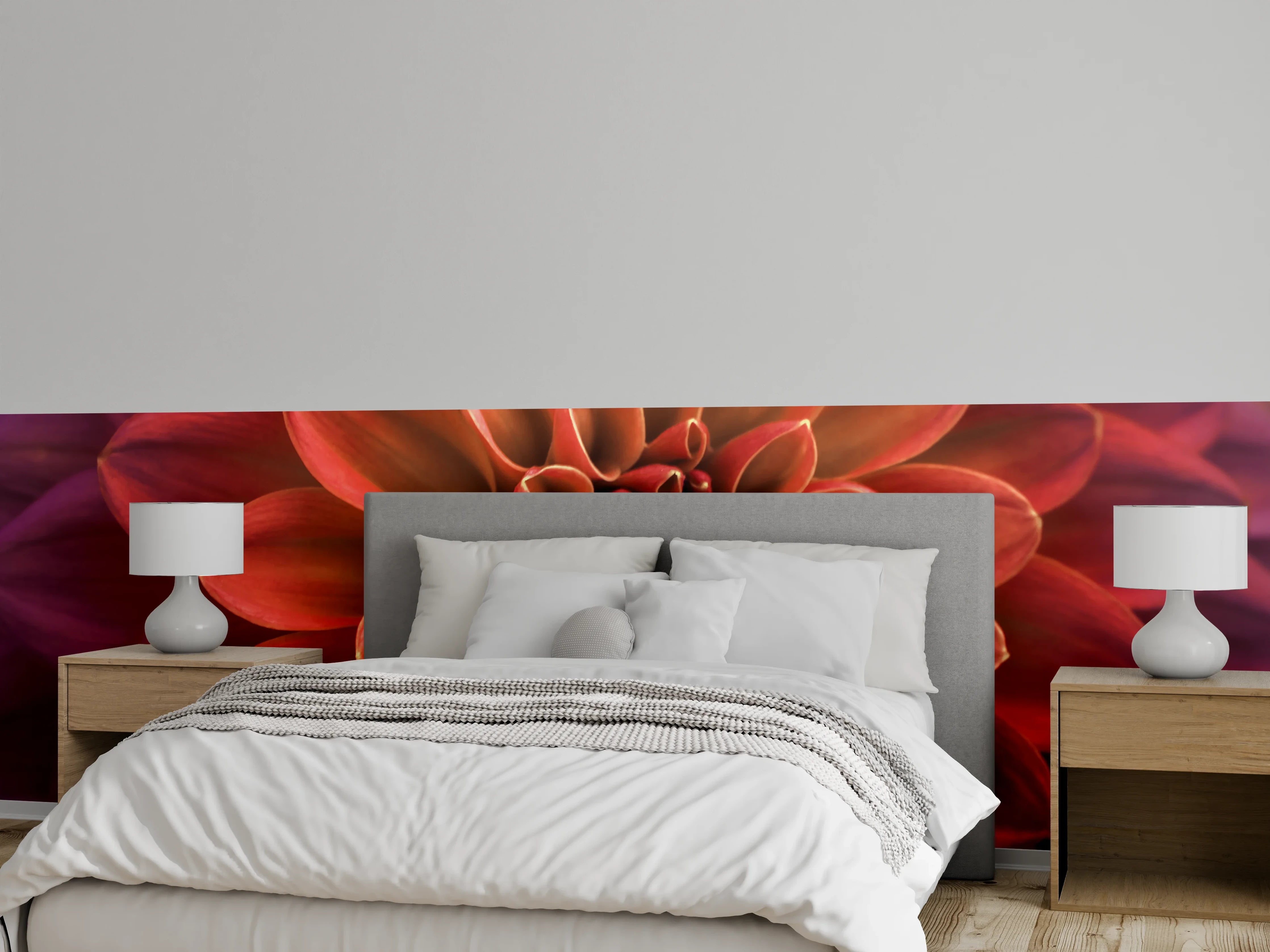 Wandverkleidung Schlafzimmer - Rote Dahlie Nahaufnahme Blüte
