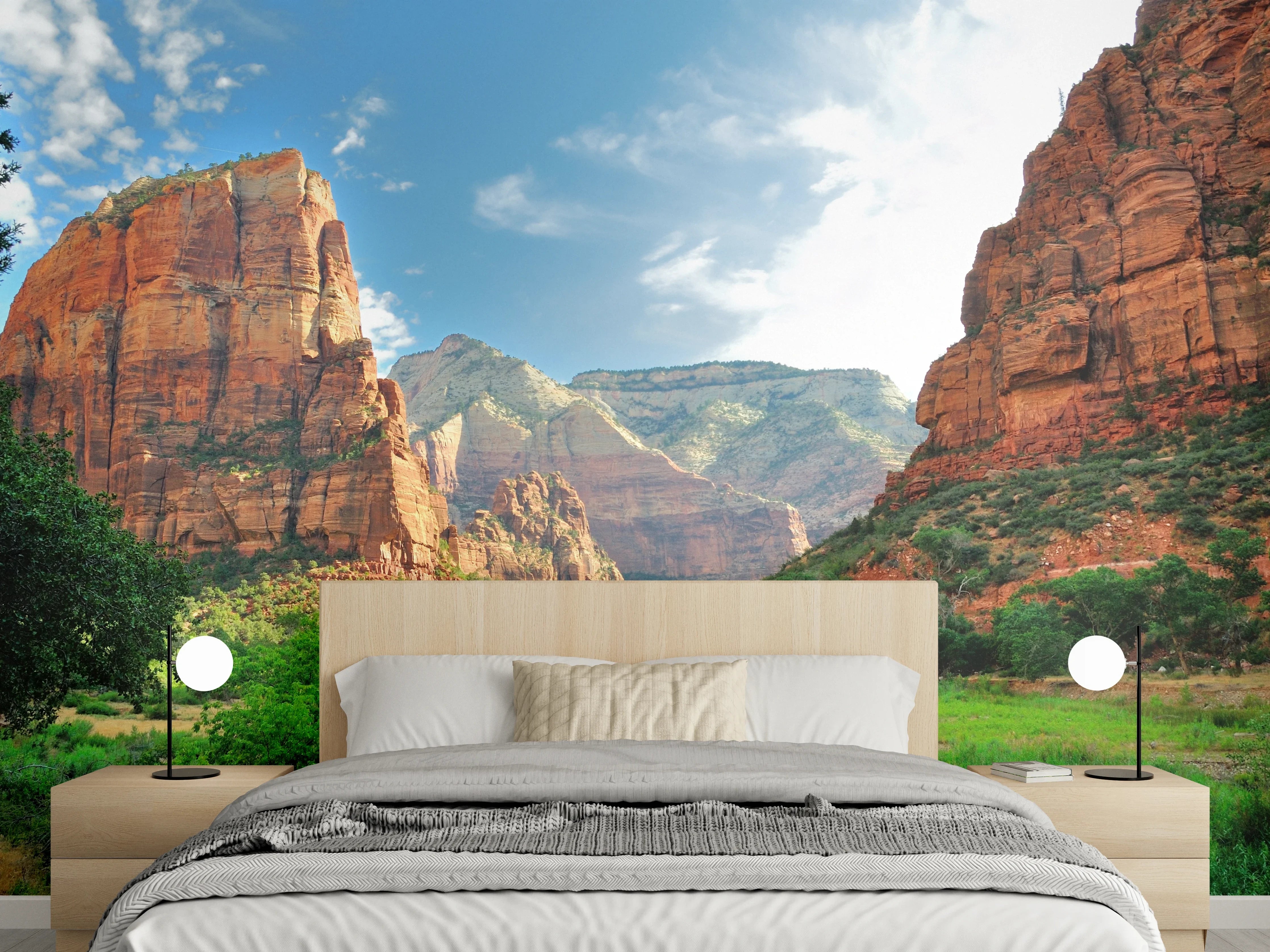 Wandverkleidung Schlafzimmer - Rote Felsen und grüne Täler