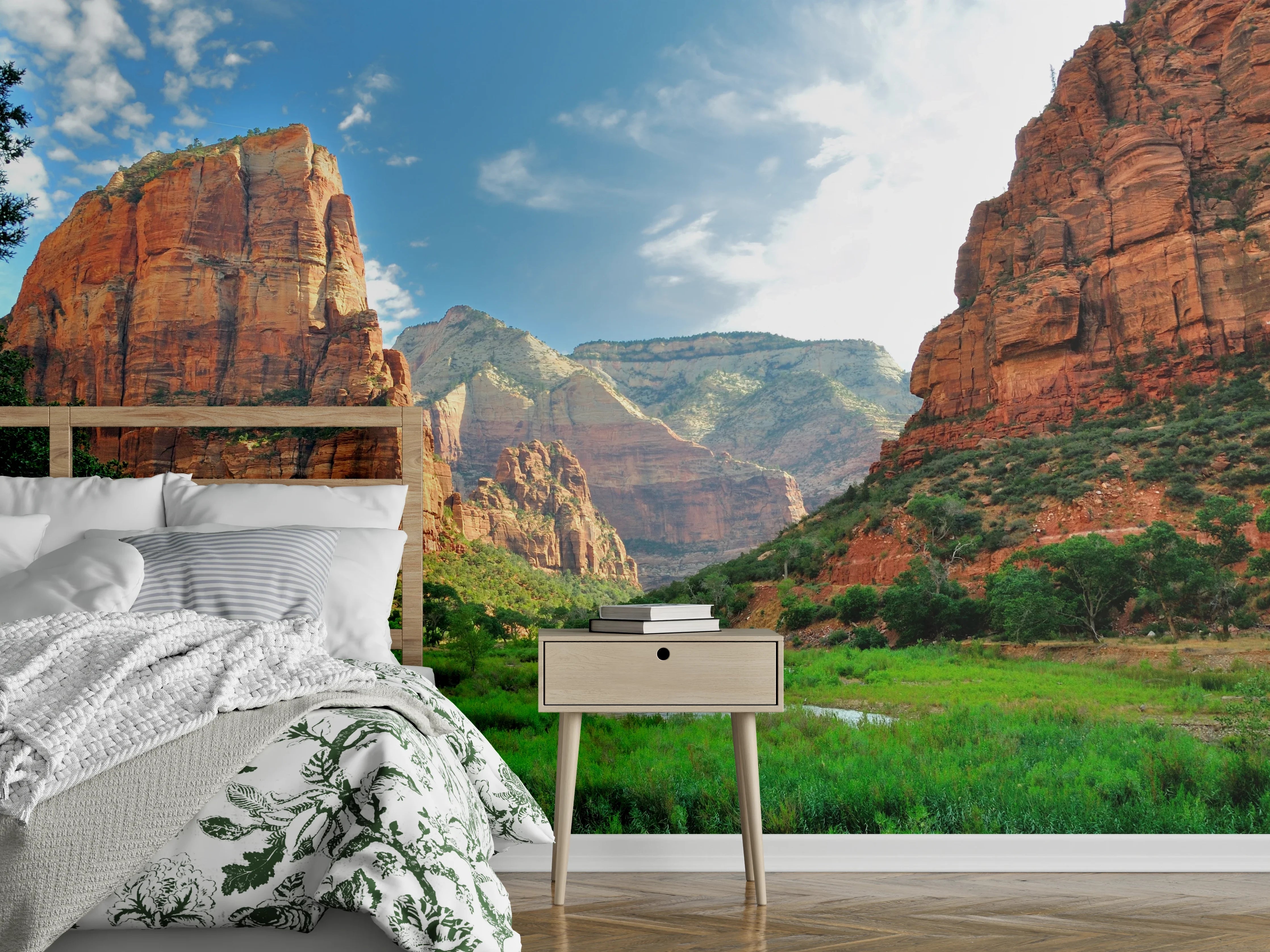 Wandverkleidung Schlafzimmer - Rote Felsen und grüne Täler
