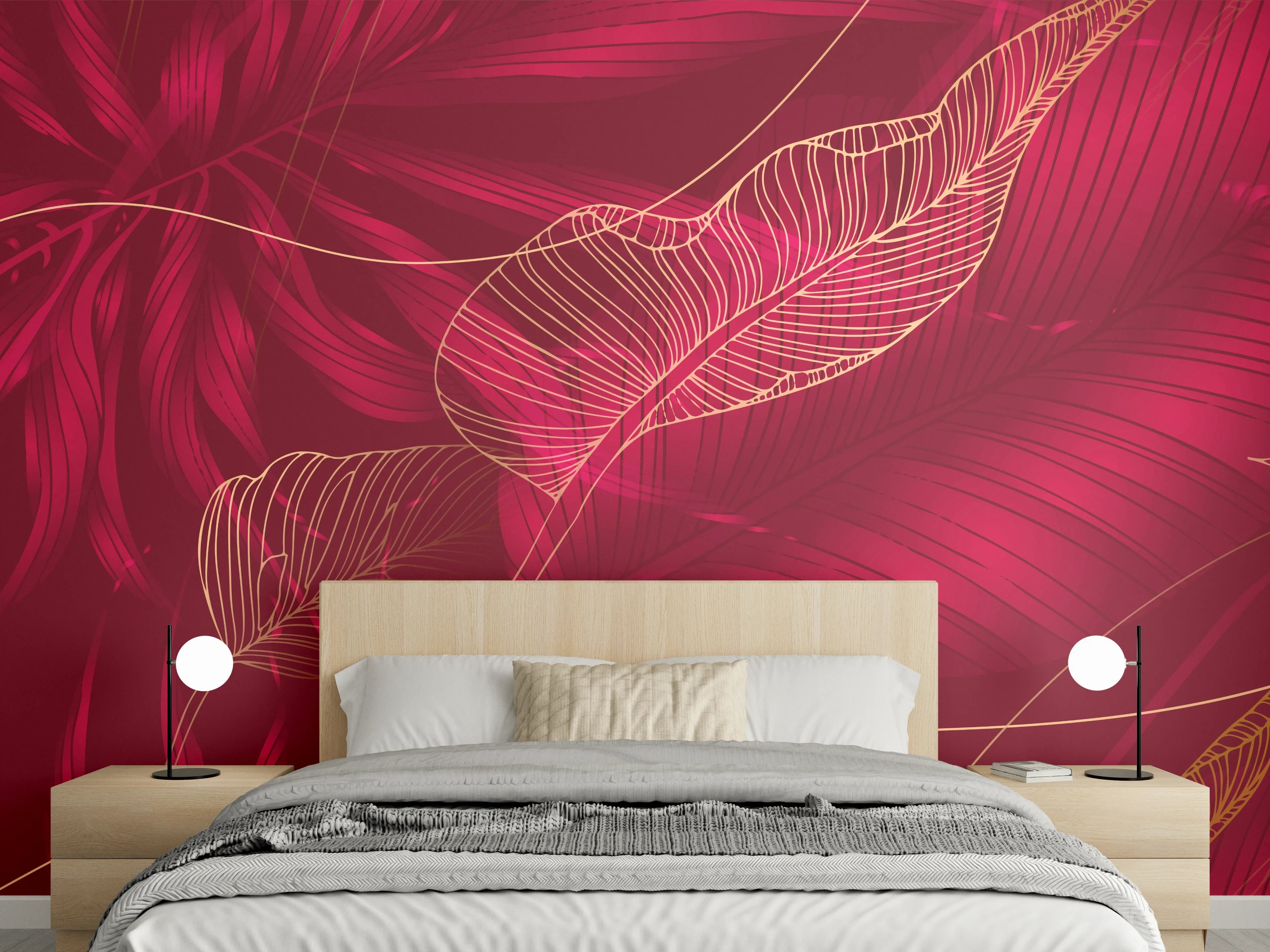 Wandverkleidung Schlafzimmer - Rote Florale Muster Textur
