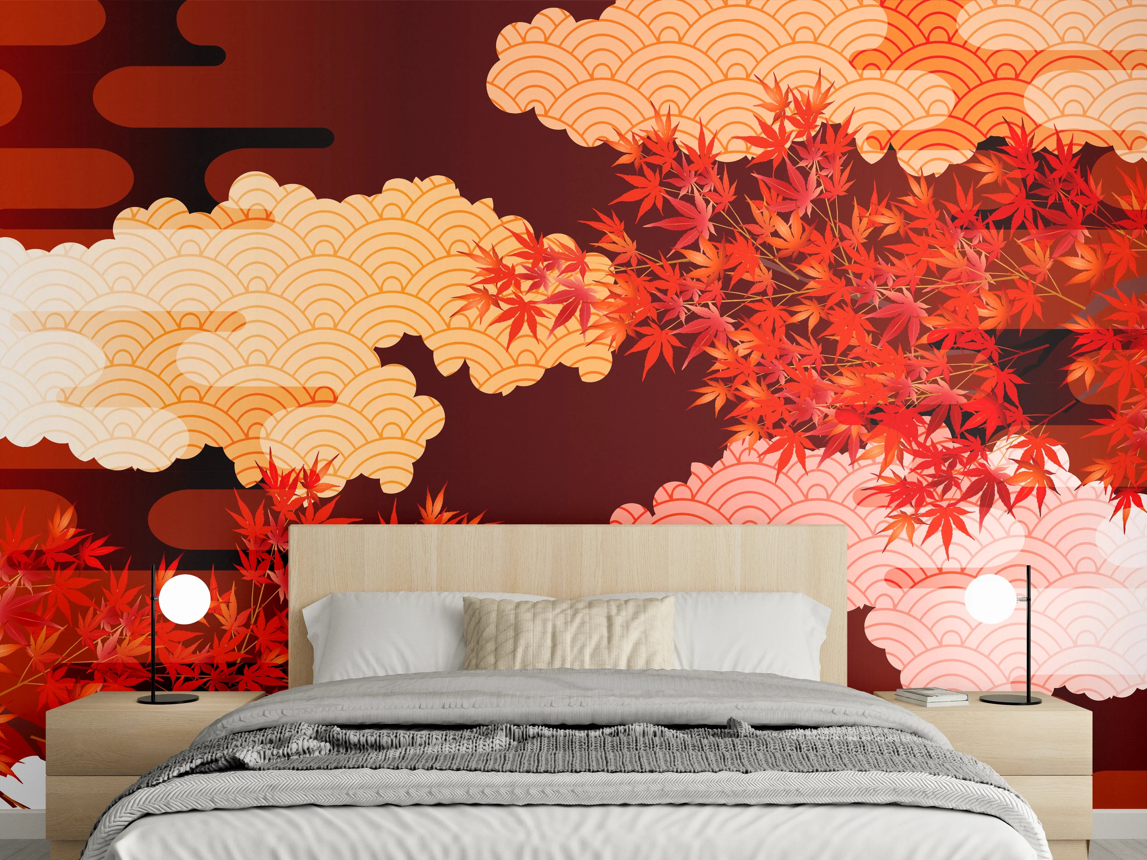 Wandverkleidung Schlafzimmer - Rote Herbstlaub-Szene