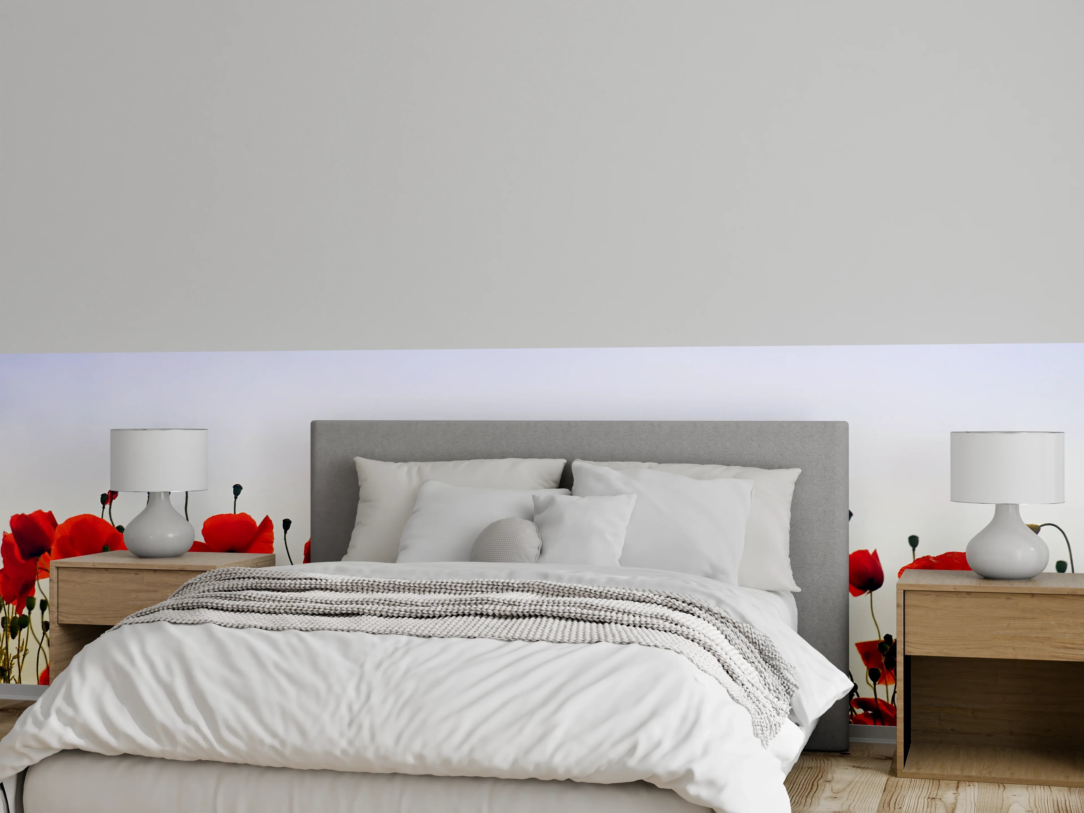 Wandverkleidung Schlafzimmer - Rote Mohnblumen Wiese Panorama