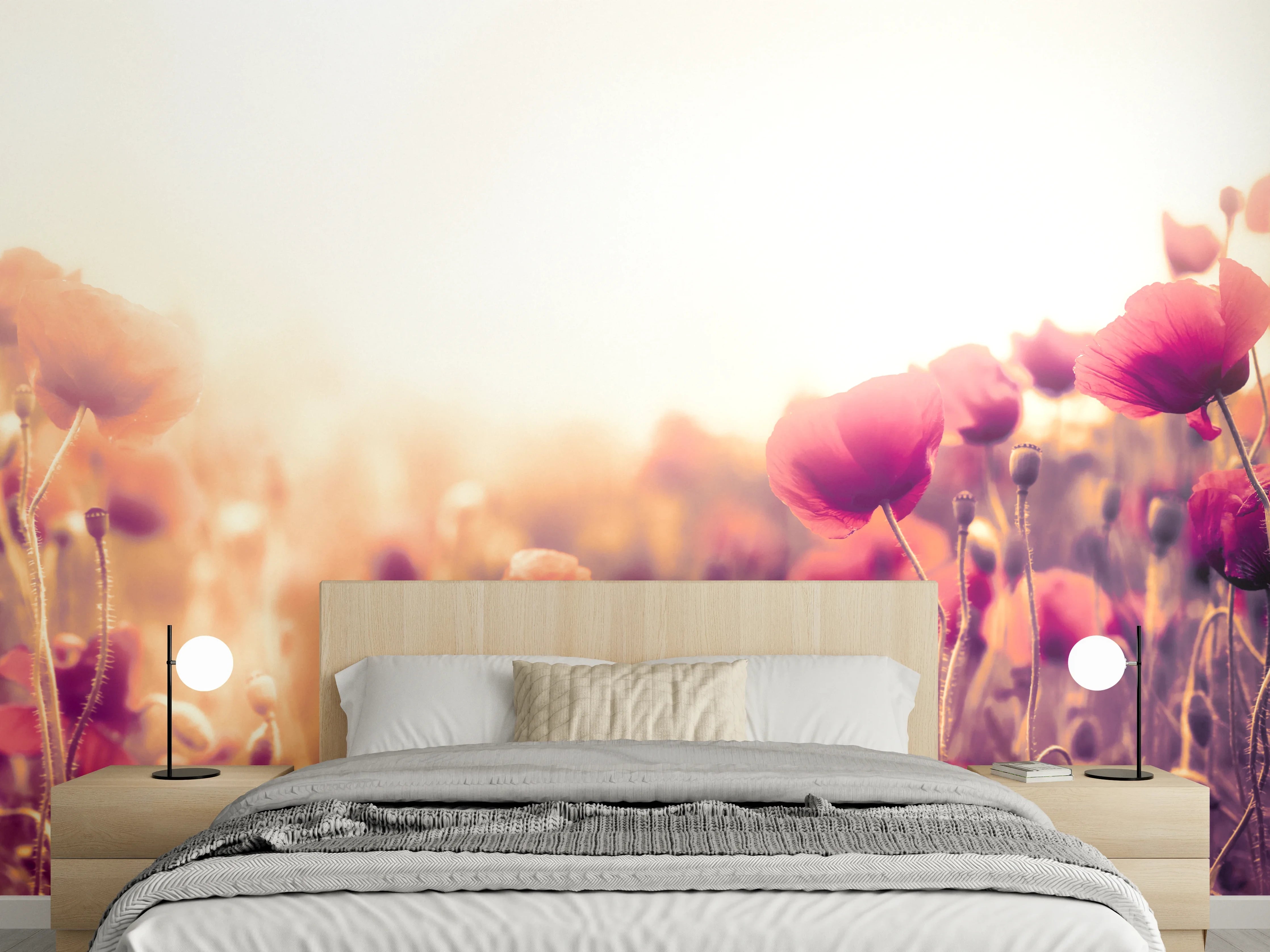 Wandverkleidung Schlafzimmer - Rote Mohnblumen in der Sonne