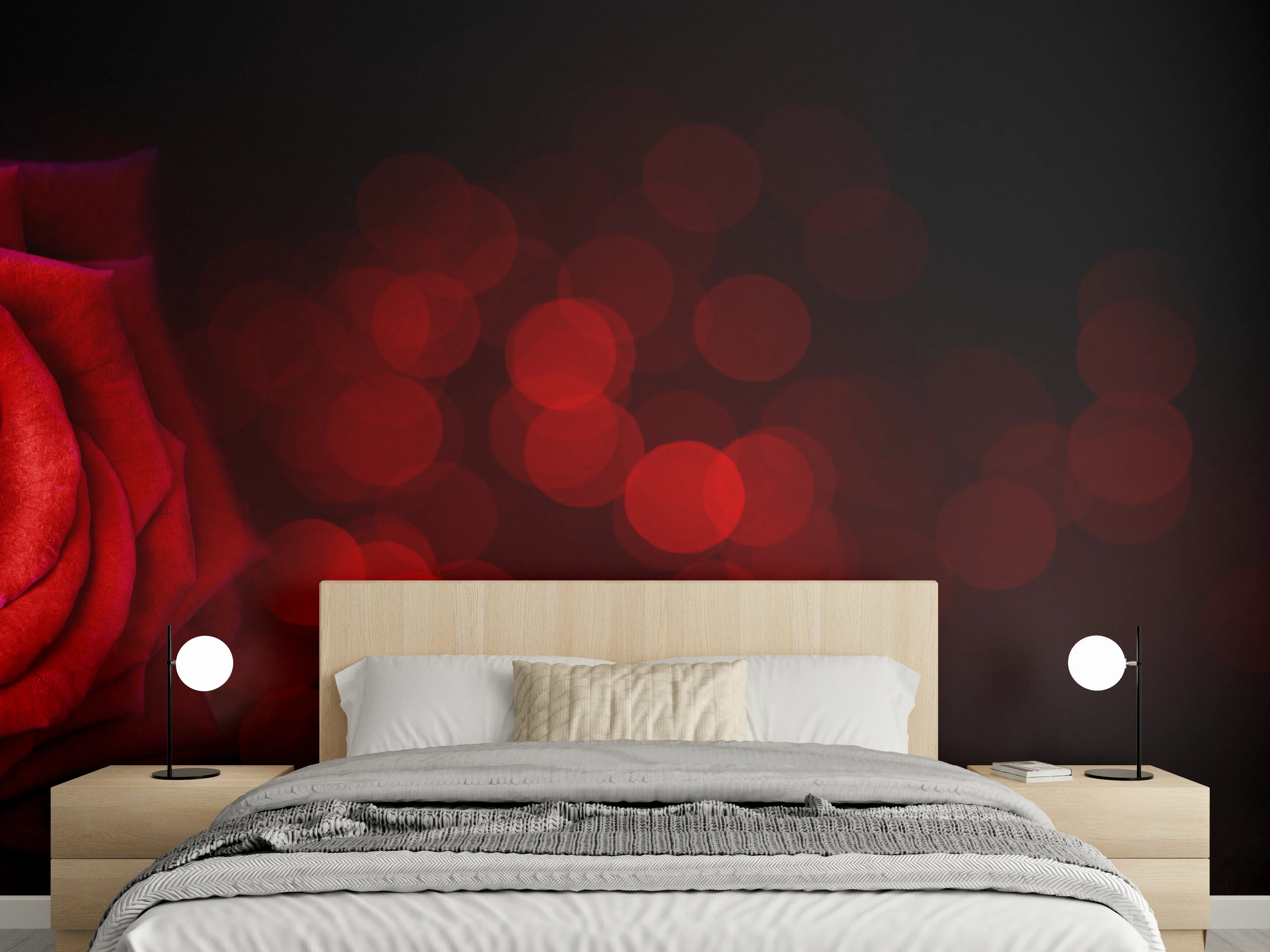 Wandverkleidung Schlafzimmer - Rote Rose auf schwarzem Hintergrund