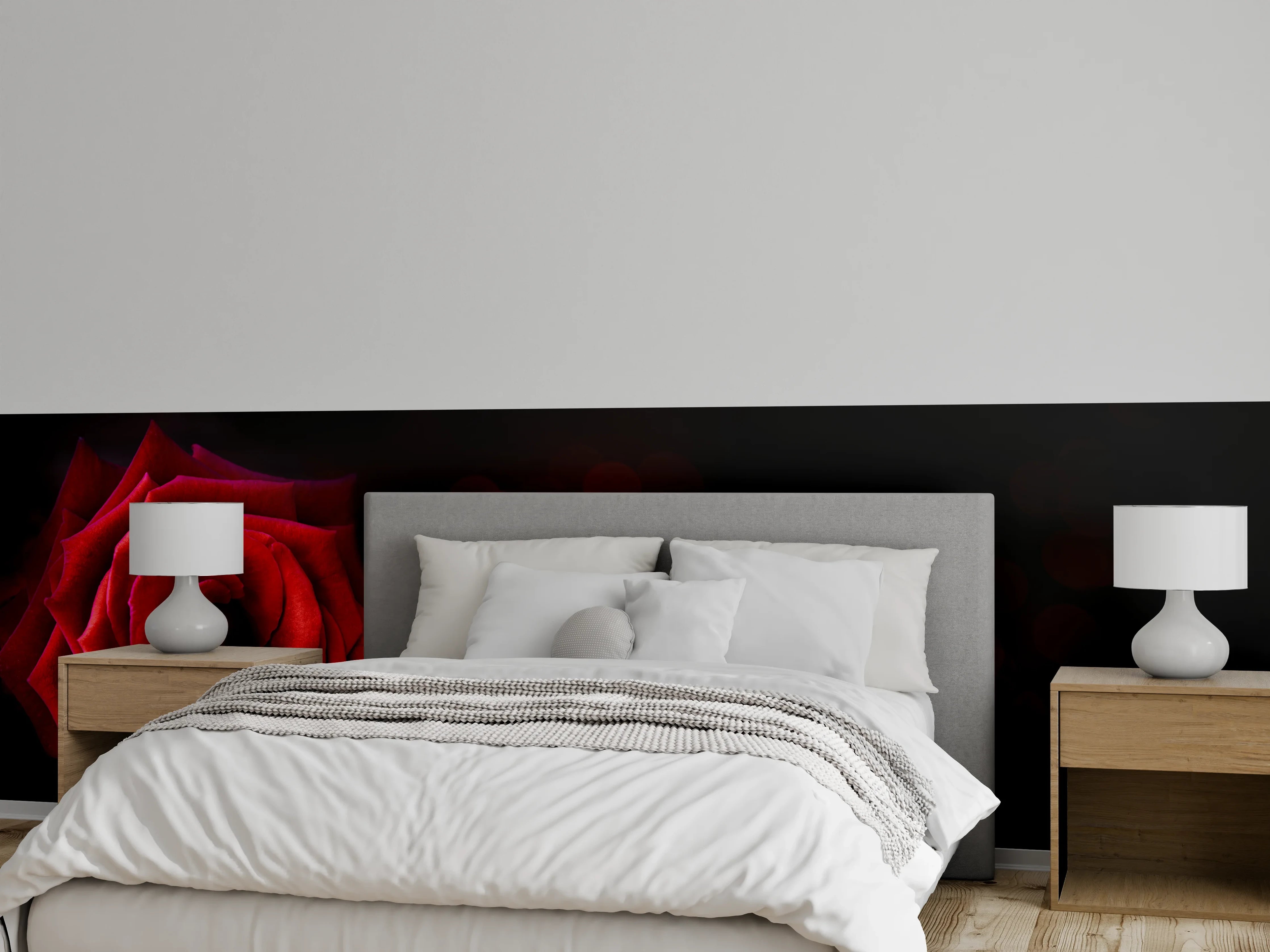 Wandverkleidung Schlafzimmer - Rote Rose auf schwarzem Hintergrund