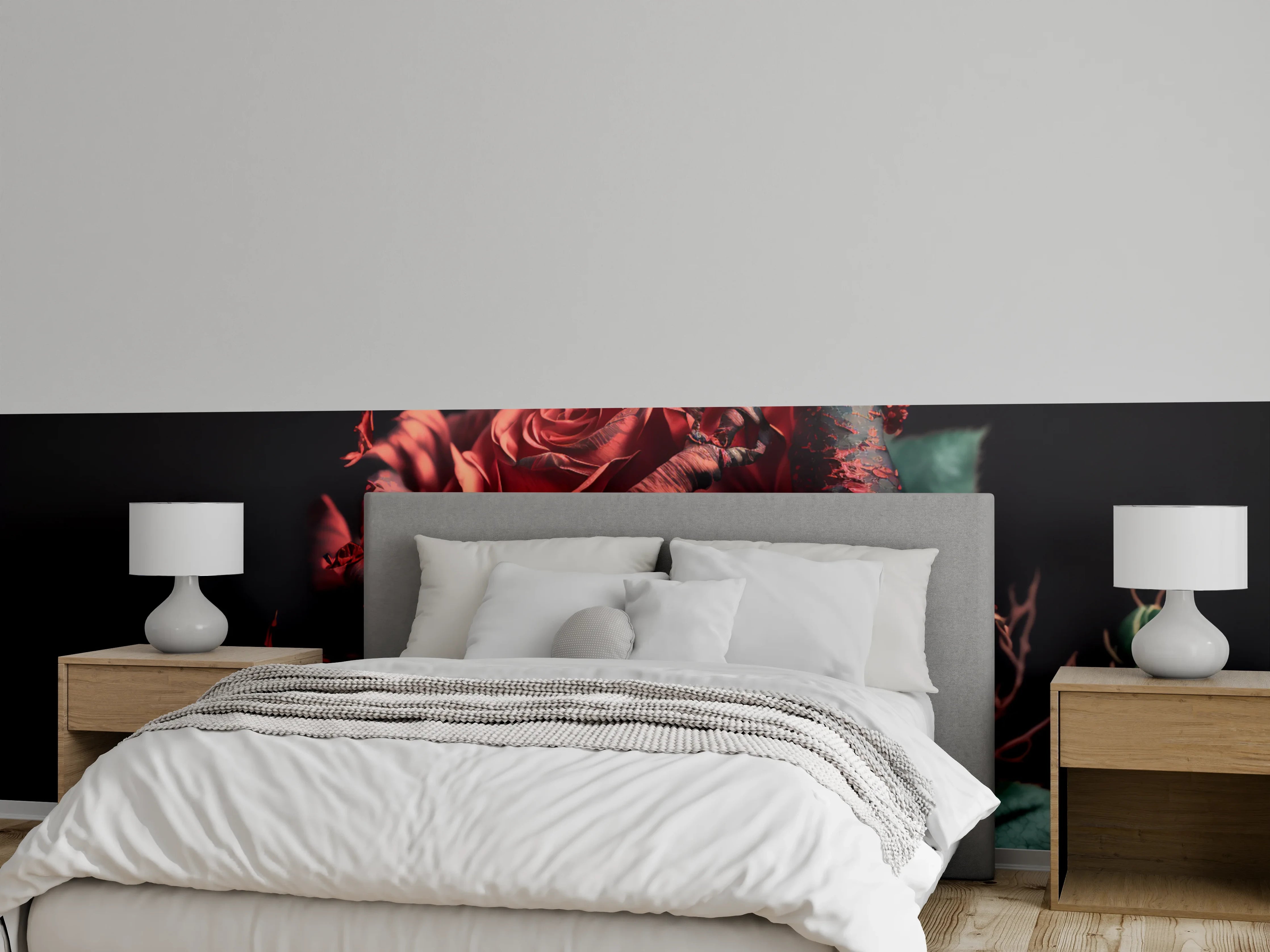 Wandverkleidung Schlafzimmer - Rote Rose mit Vintage-Charme