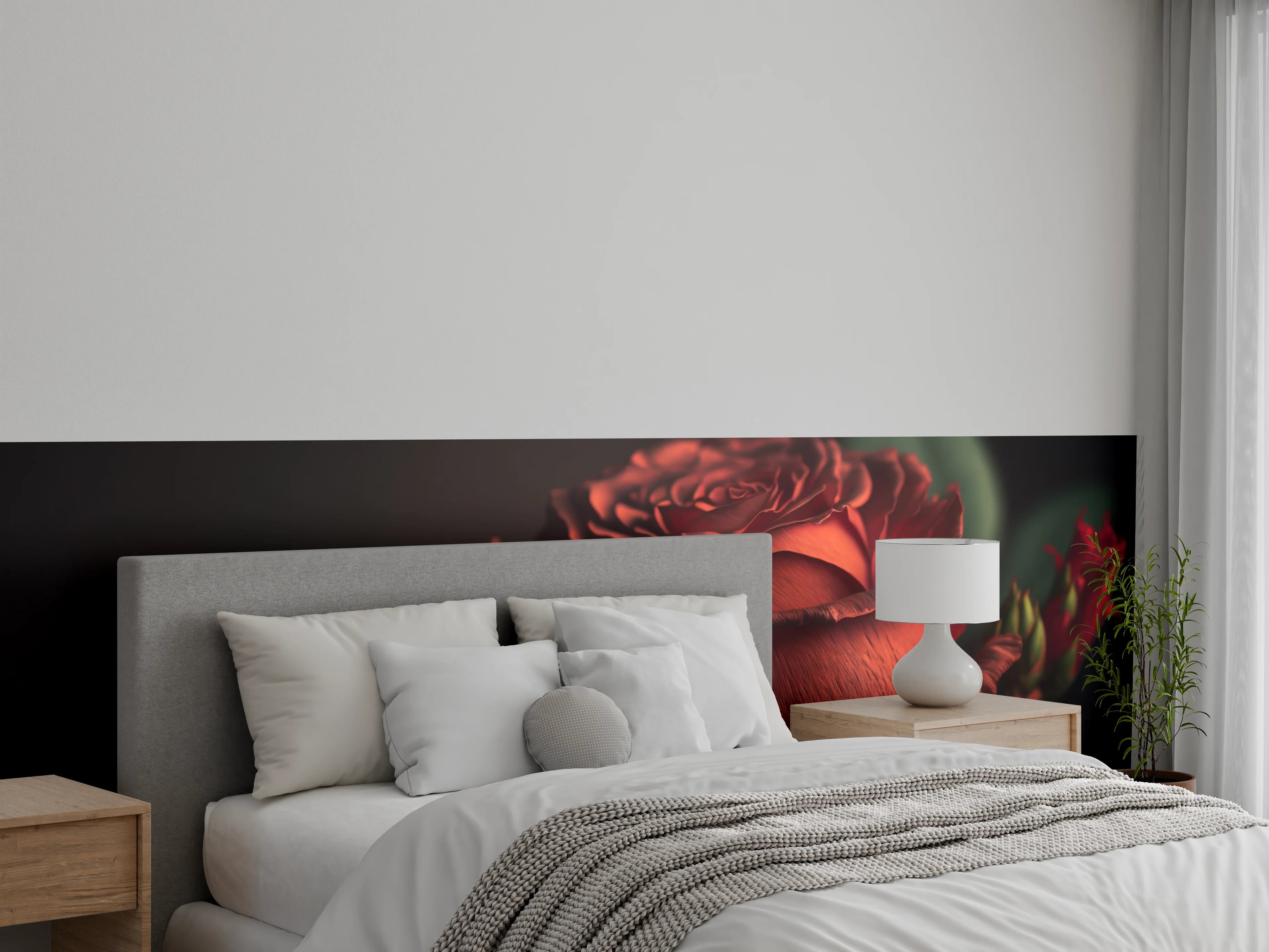 Wandverkleidung Schlafzimmer - Rote Rosenblüte Fotomotiv