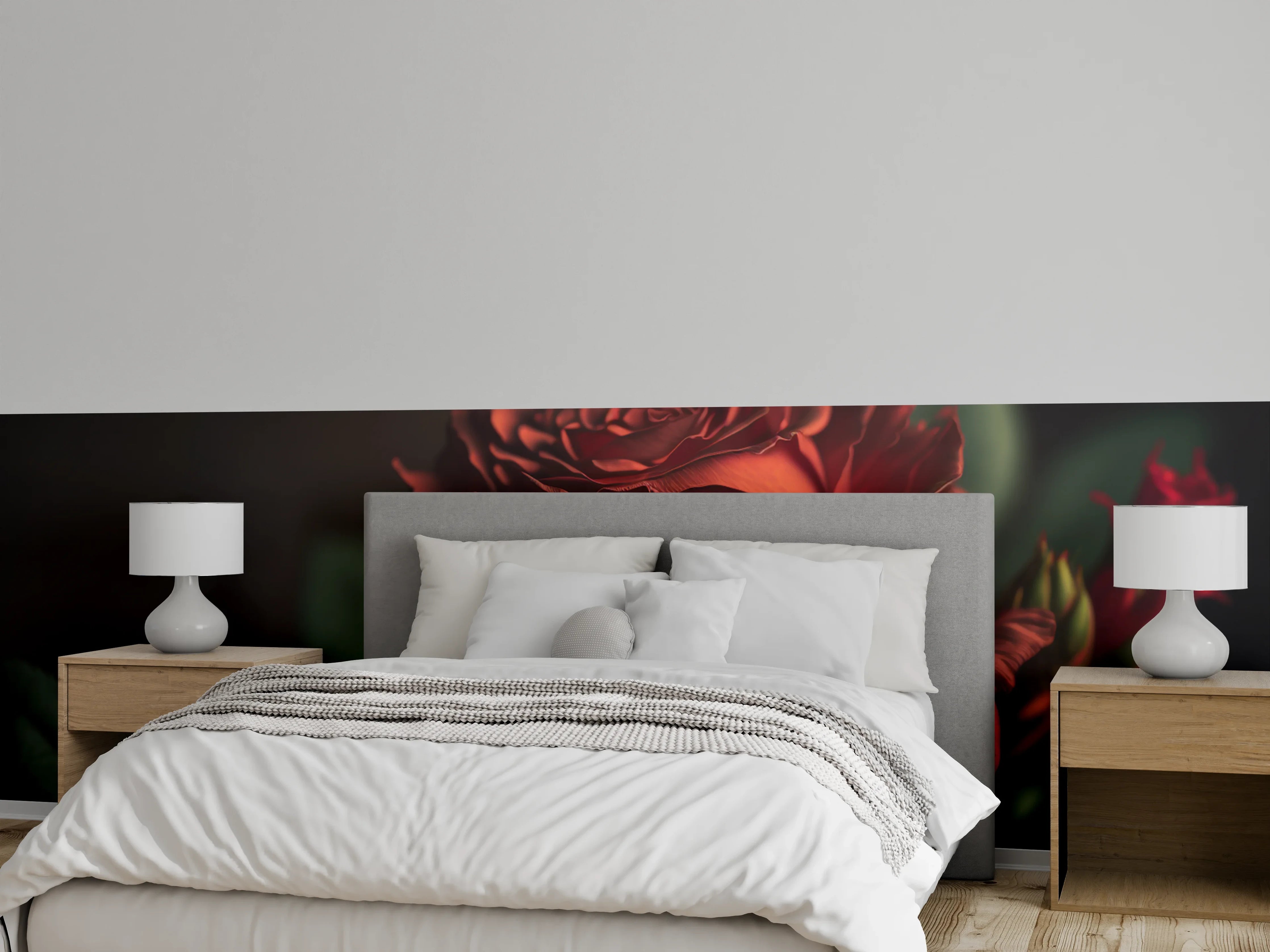Wandverkleidung Schlafzimmer - Rote Rosenblüte Fotomotiv
