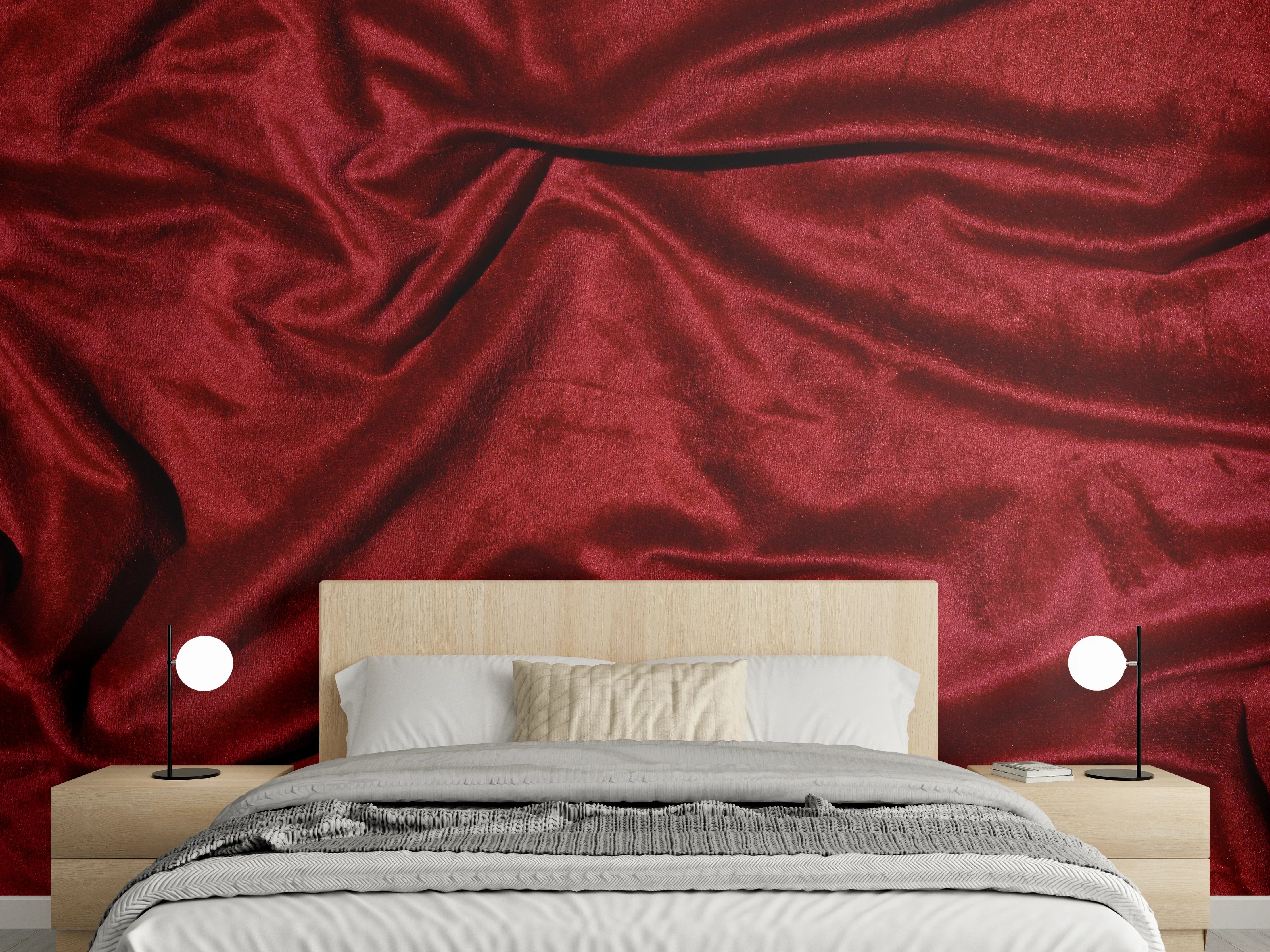 Wandverkleidung Schlafzimmer - Rote Satin Seide